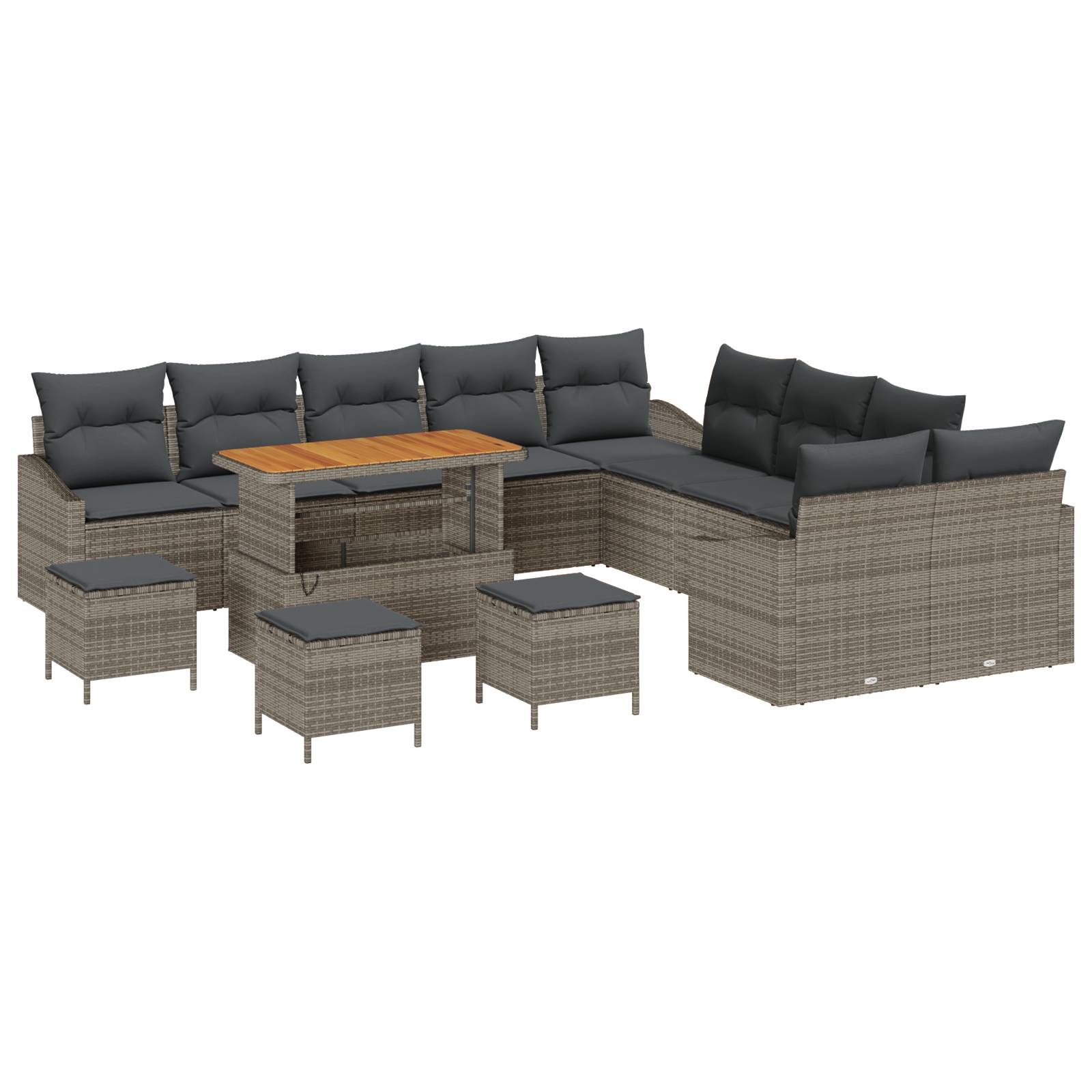vidaXL 14-teiliges Garten Sofa Set mit Kissen Grau Poly Rattan Akazie
