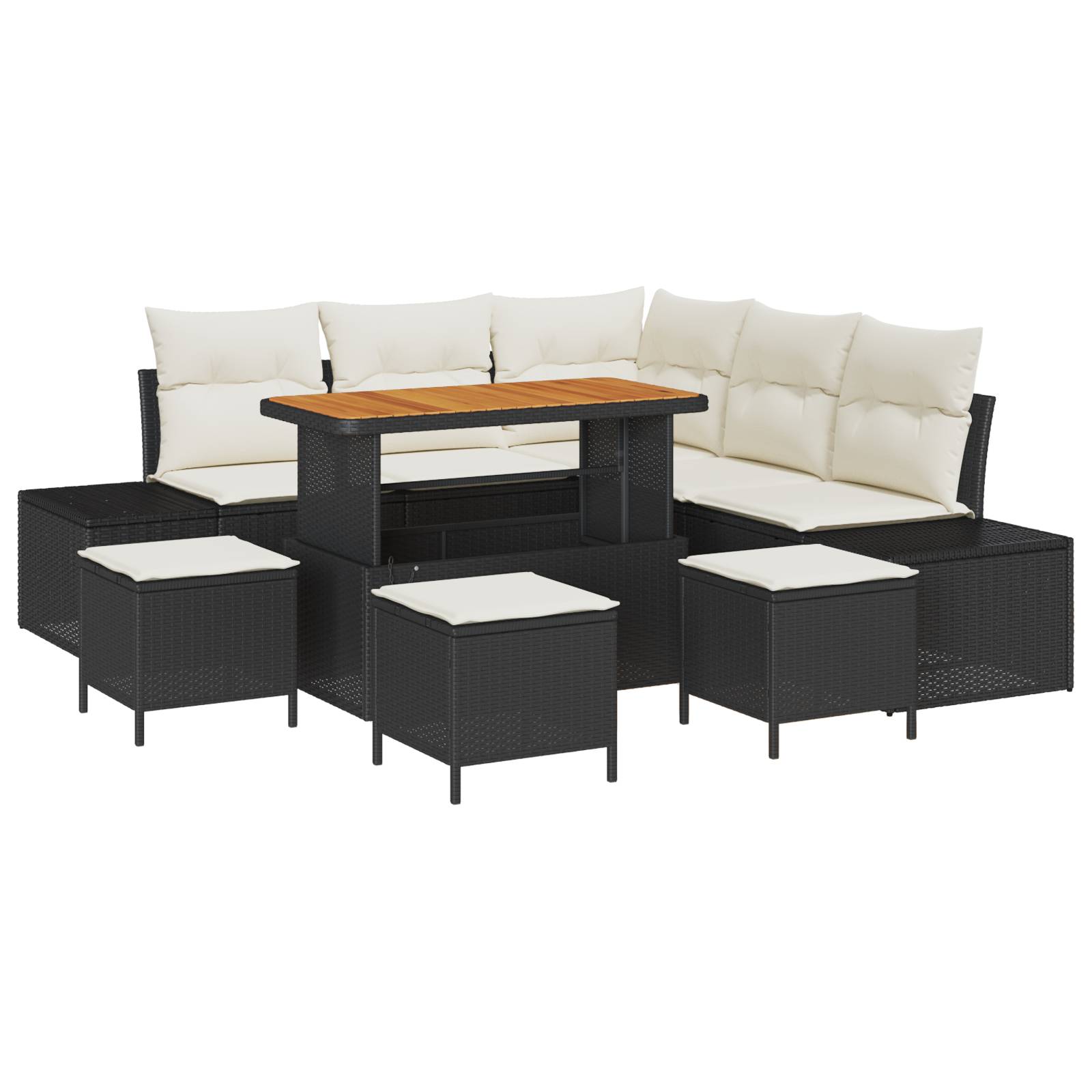 vidaXL 9-teiliges Garten-Sofa-Set mit Kissen Schwarz Poly-Rattan Akazie