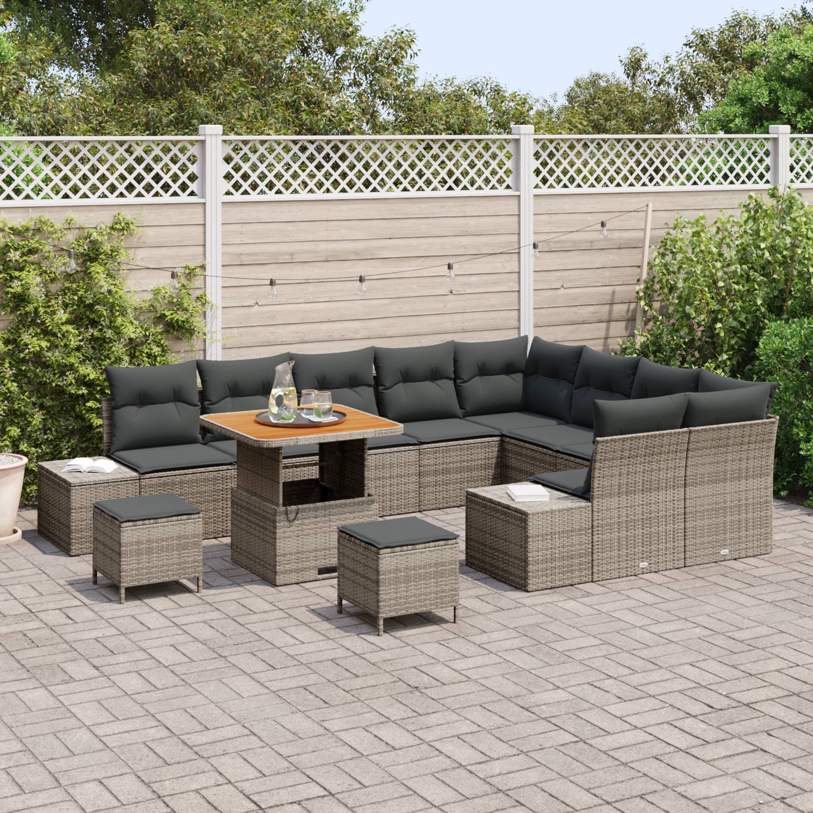 vidaXL 12-teiliges Garten-Sofa Set mit Kissen Grau Poly-Rattan Akazie