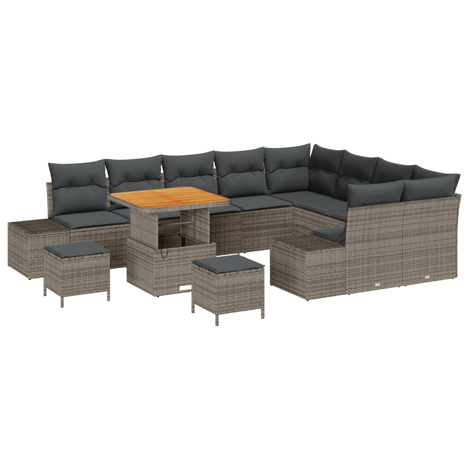 vidaXL 12-teiliges Garten-Sofa Set mit Kissen Grau Poly-Rattan Akazie