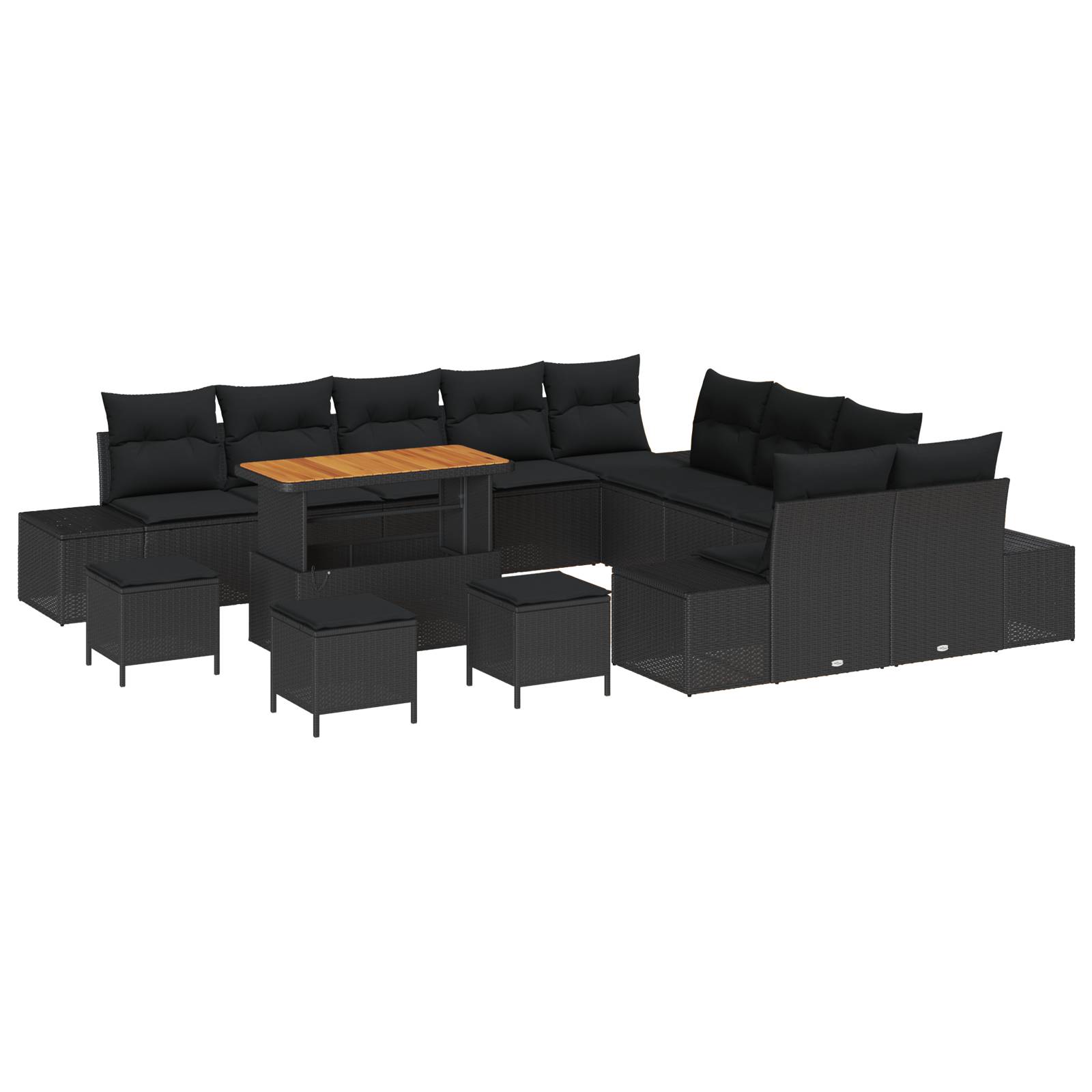 vidaXL 14-tlg. Garten-Sofagarnitur mit Kissen Schwarz Poly Rattan