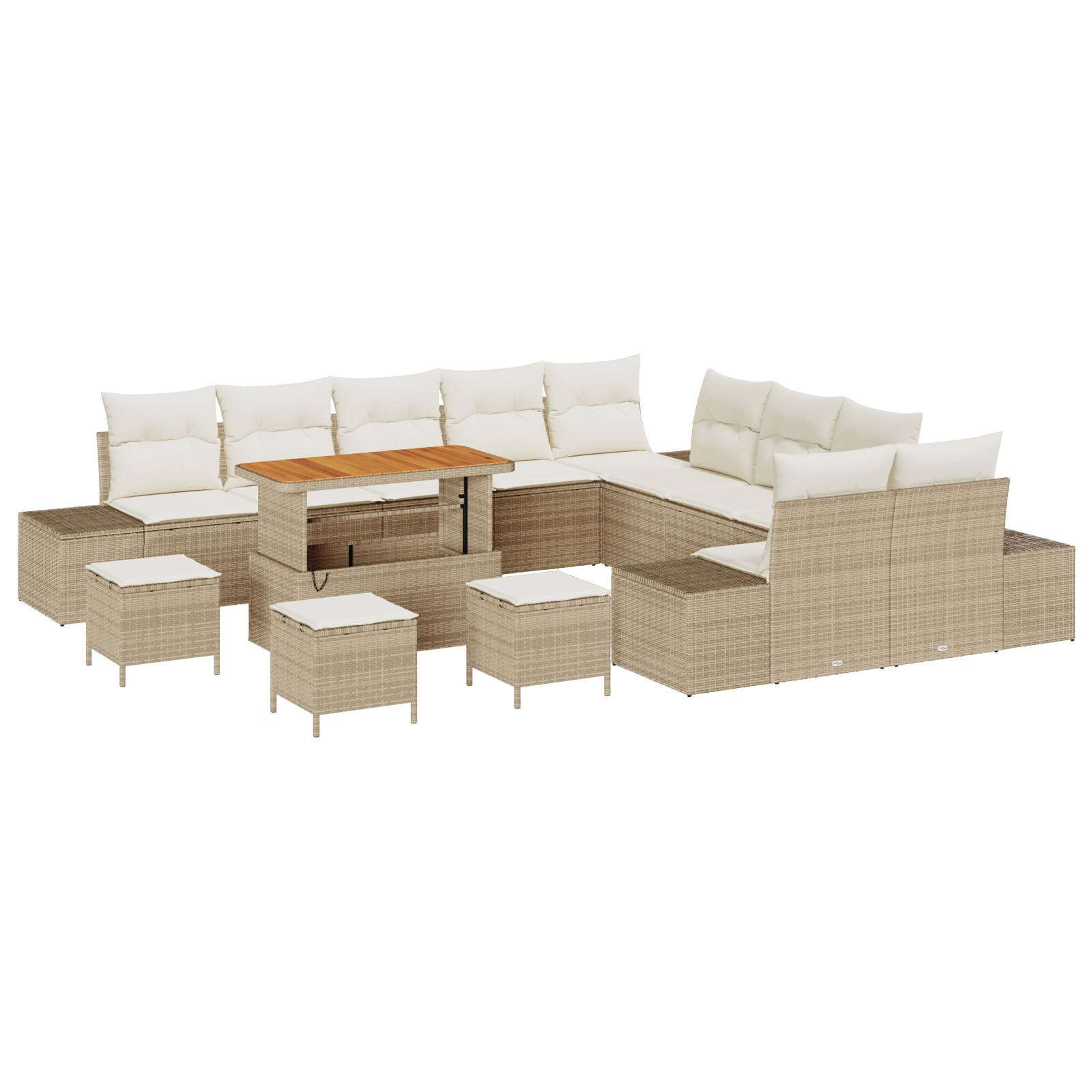 vidaXL 14-tlg. Garten-Sofagarnitur mit Kissen Beige Poly Rattan Akazie