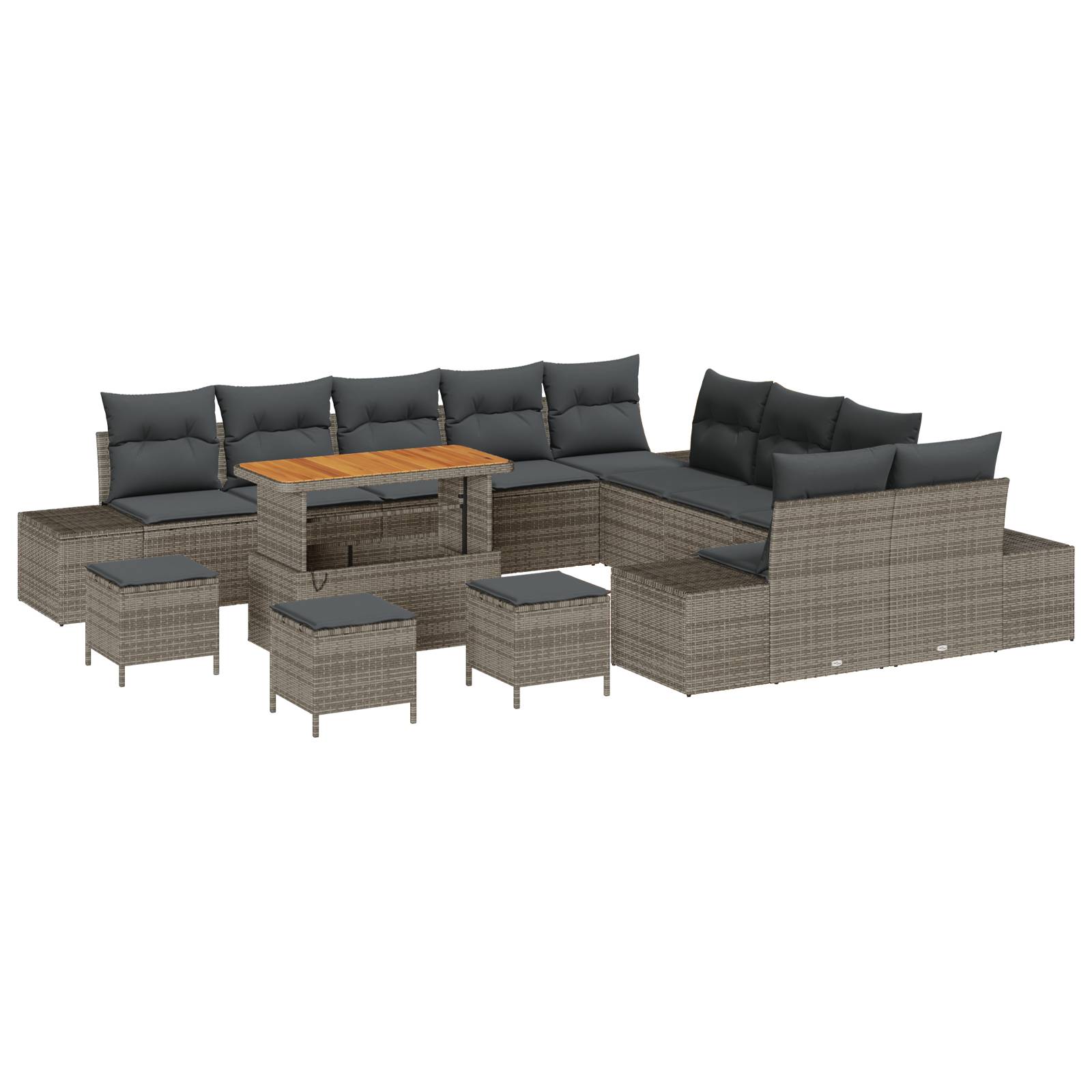 vidaXL 14-tlg. Garten-Sofagarnitur mit Kissen Grau Poly Rattan Akazie