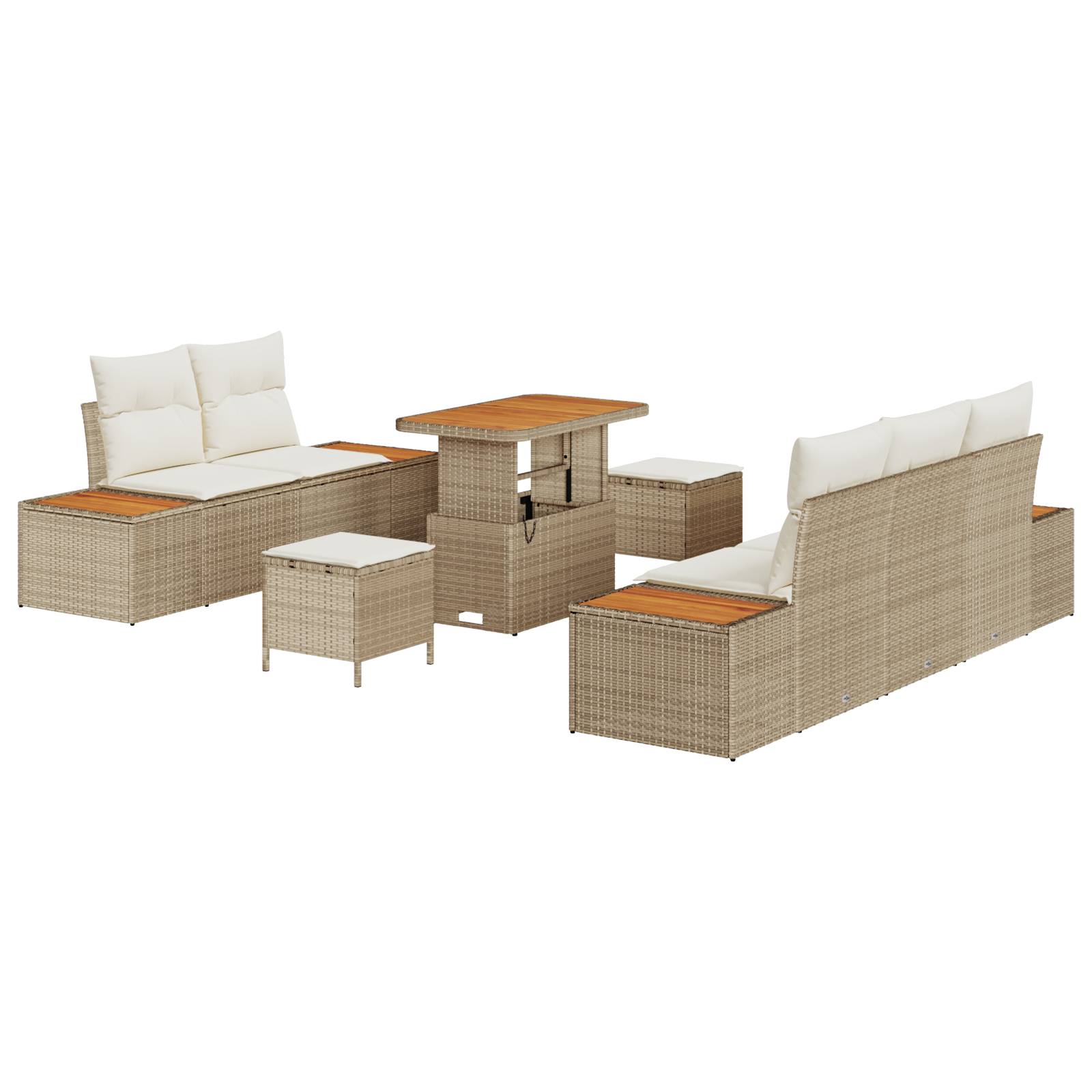 vidaXL 8-teiliges Garten Sofa Set mit Kissen Beige Poly Rattan Akazie