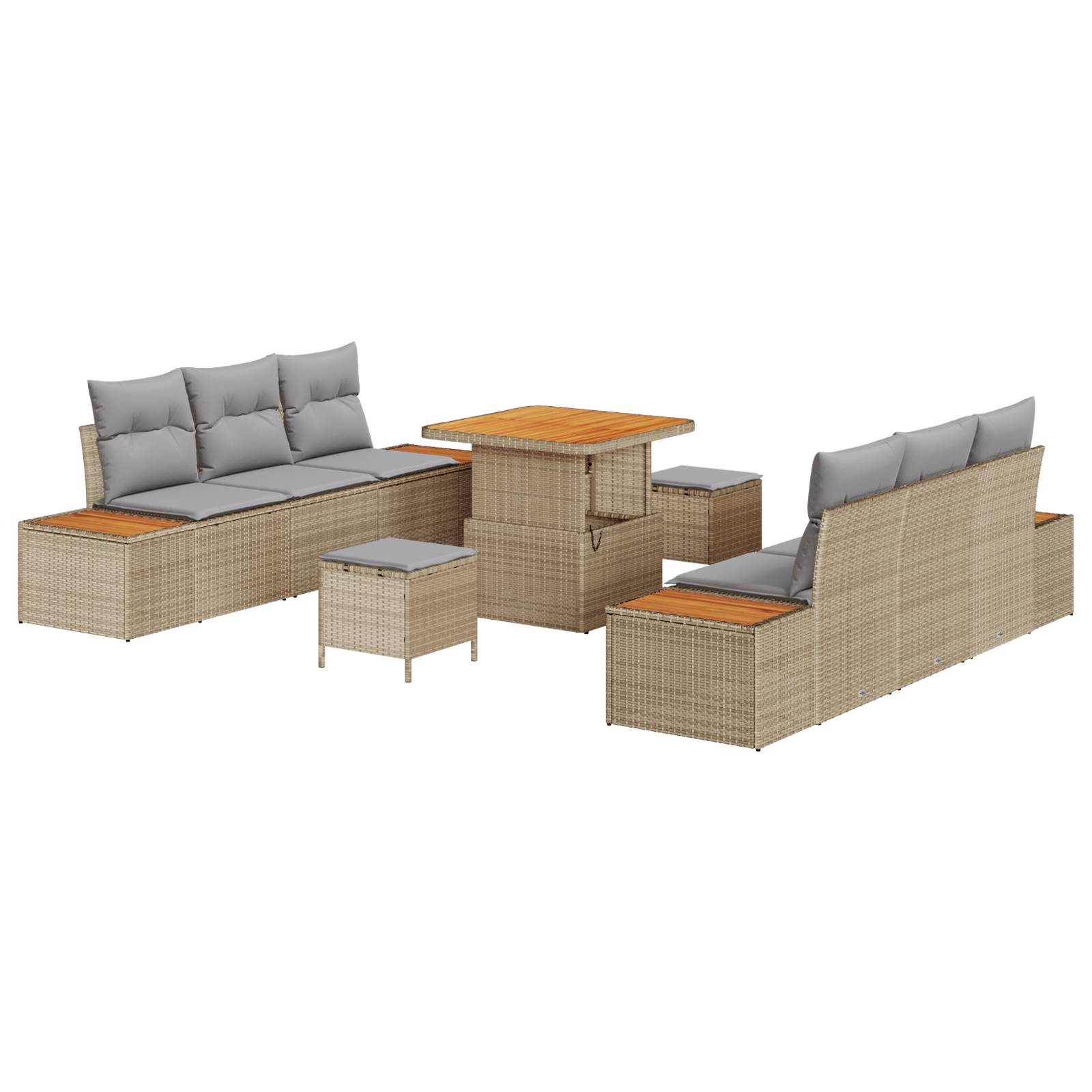 vidaXL 9-teiliges Garten-Sofa-Set mit Kissen Beige Poly Rattan Akazie