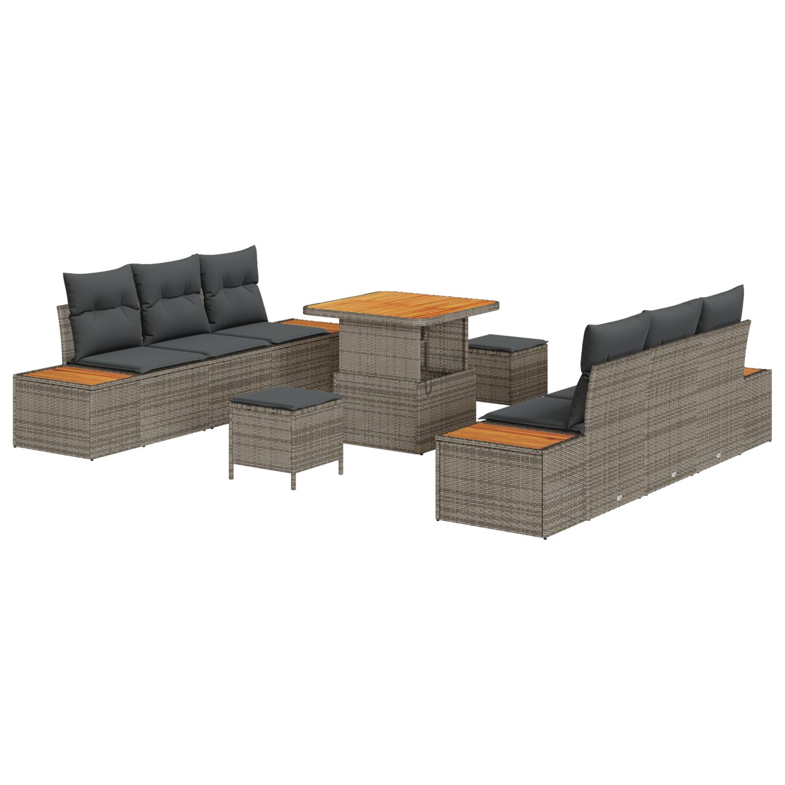 vidaXL 9-teiliges Garten Sofa Set mit Kissen Grau Poly Rattan Akazie