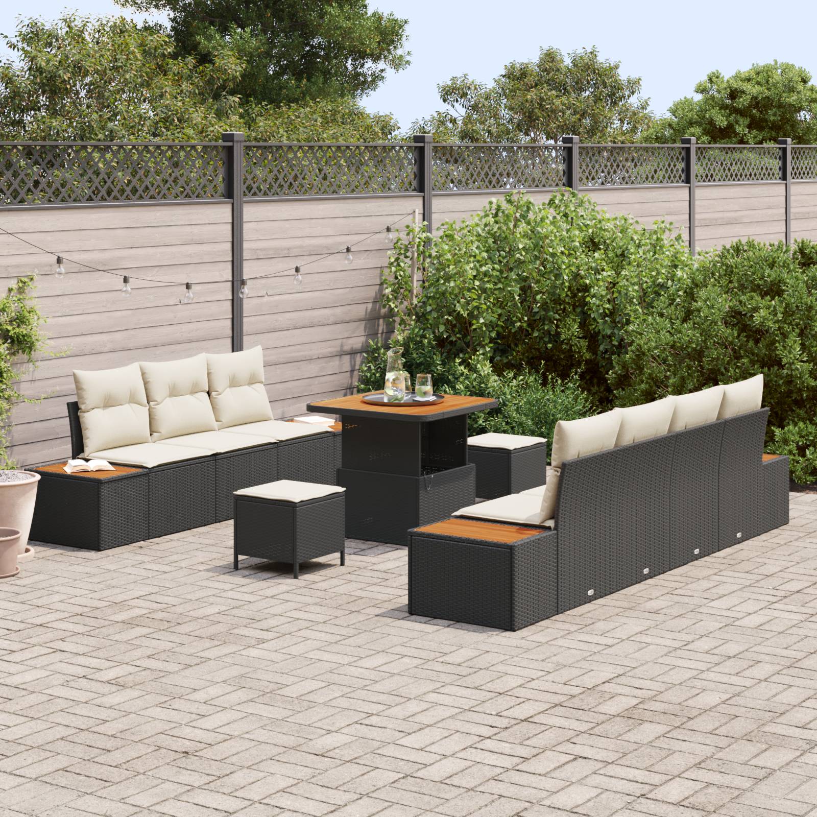 vidaXL 10-teilige Garten Sofa Set mit Kissen Schwarz Poly-Rattan Akazie
