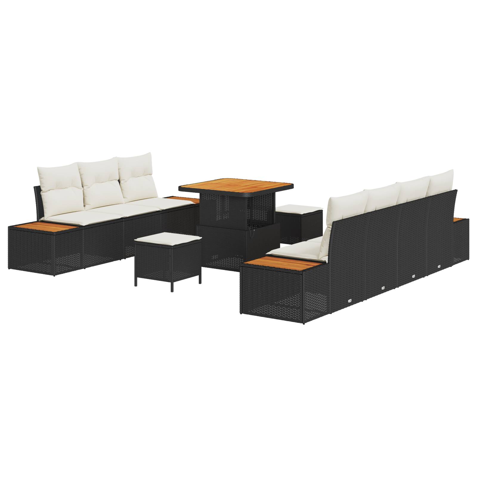 vidaXL 10-teilige Garten Sofa Set mit Kissen Schwarz Poly-Rattan Akazie