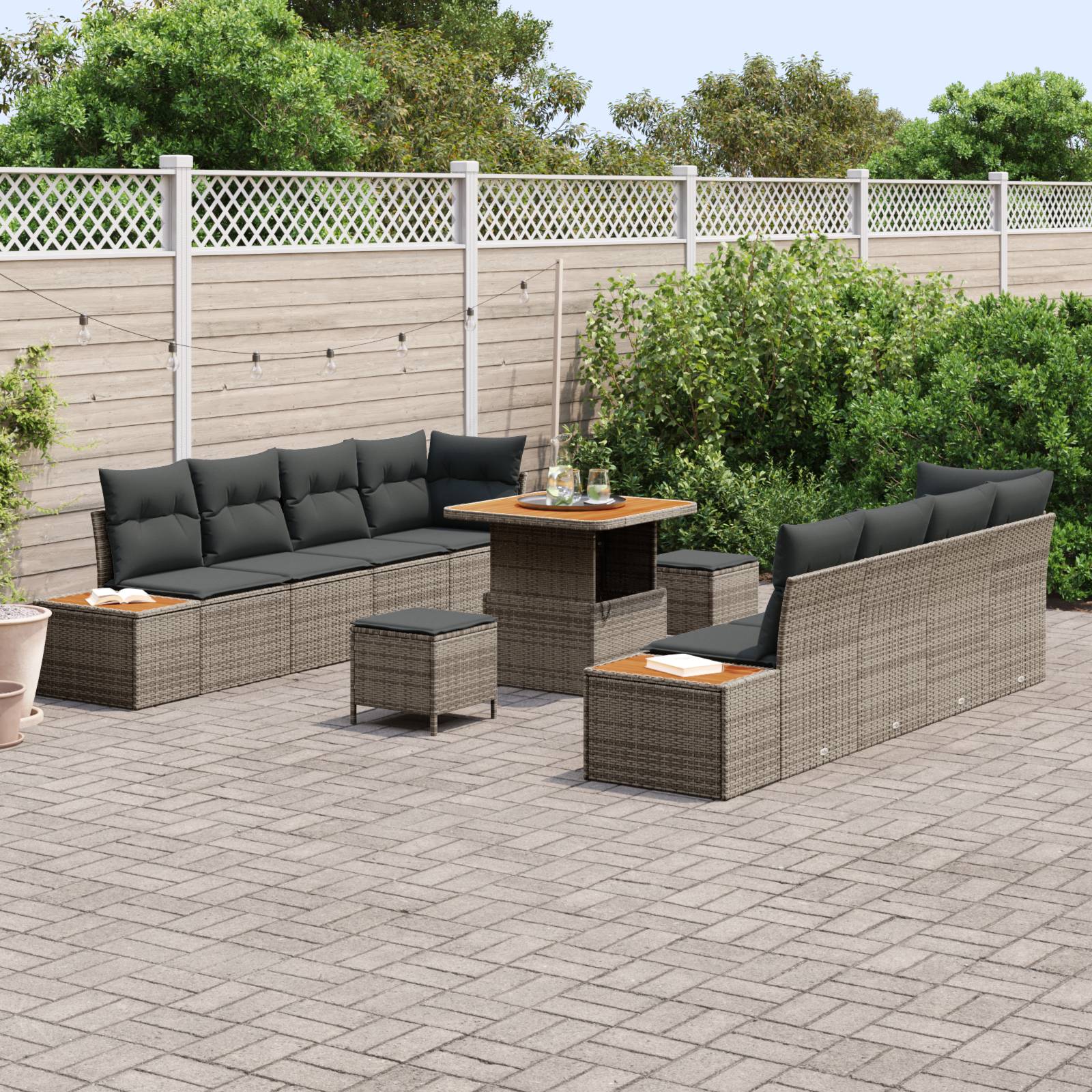 vidaXL 11-teiliges Garten-Sofa-Set mit Kissen Grau Poly Rattan Akazie