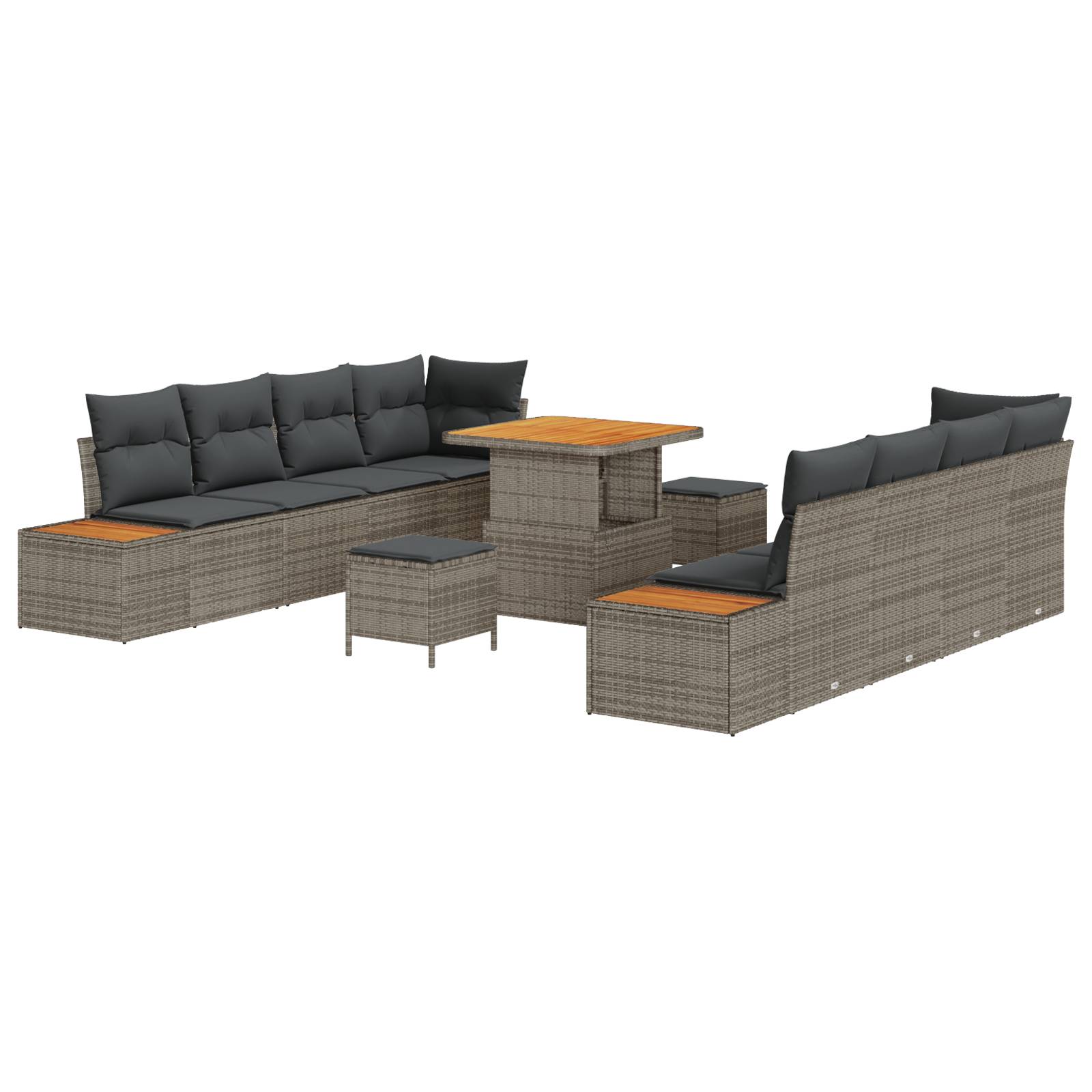 vidaXL 11-teiliges Garten-Sofa-Set mit Kissen Grau Poly Rattan Akazie