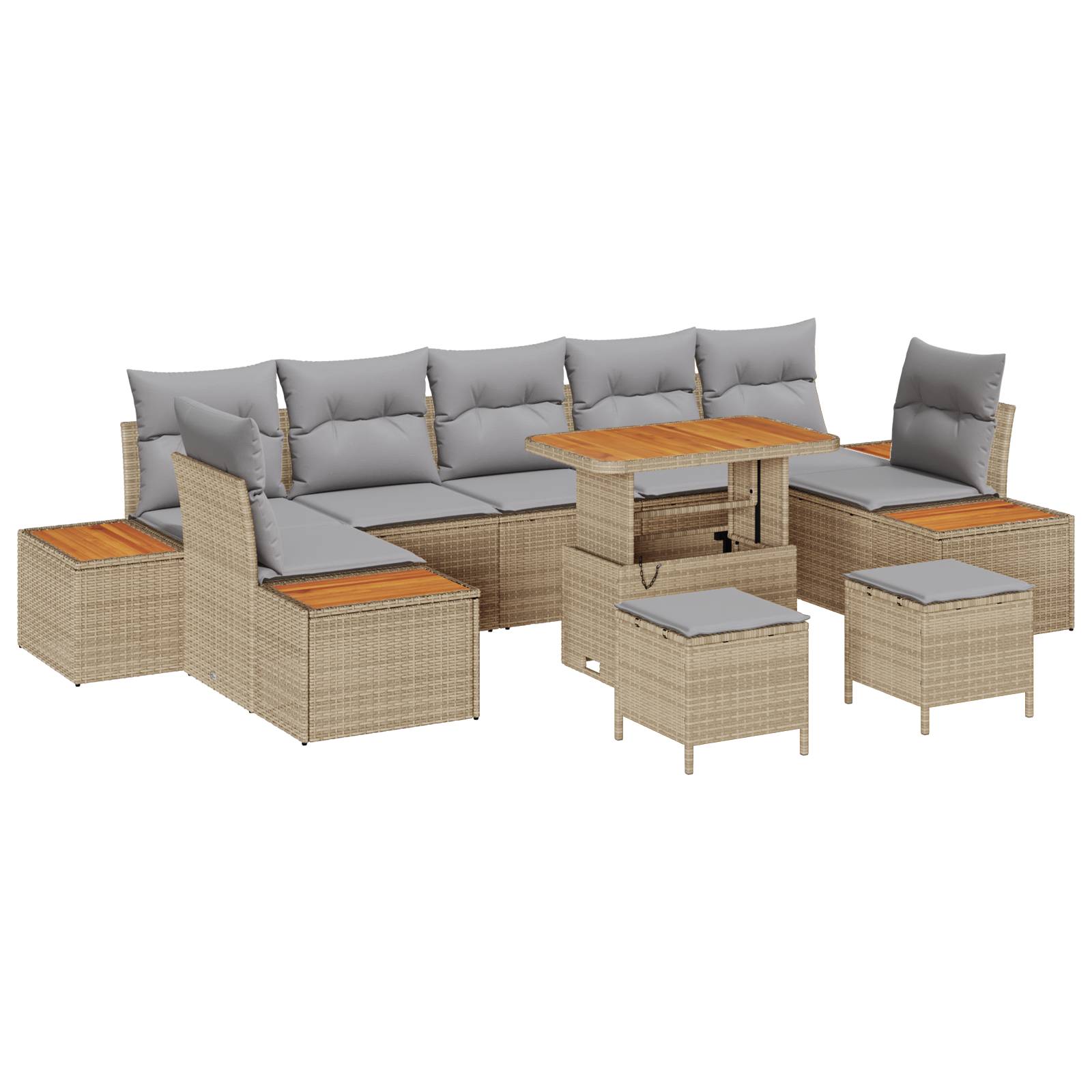 vidaXL 10-tlg. Garten-Sofagarnitur mit Kissen Beige Poly Rattan Akazie