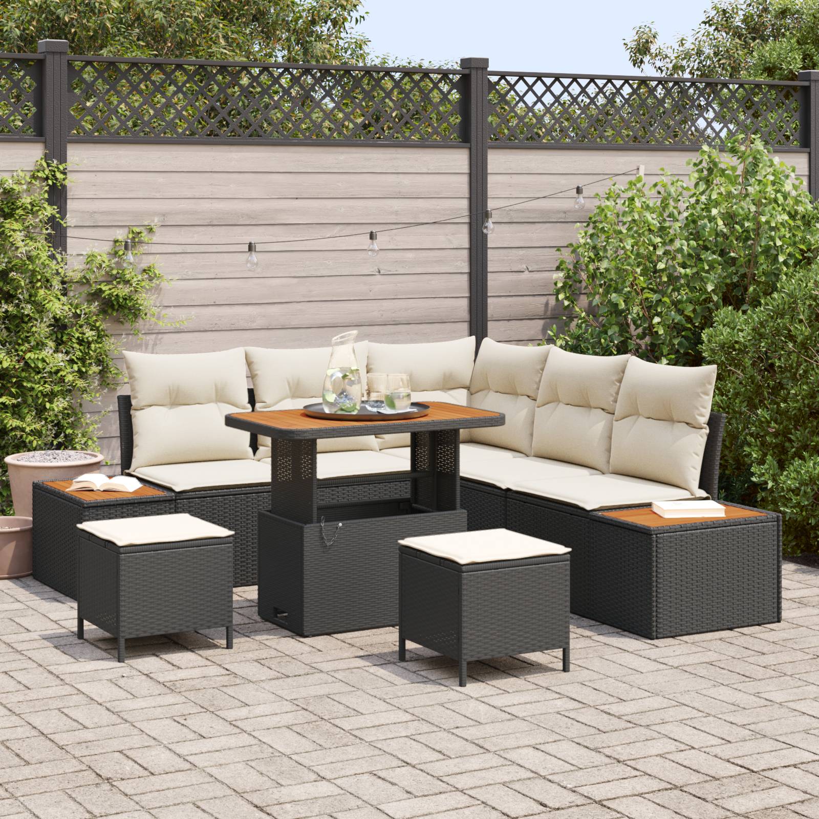 vidaXL 8-teiliges Garten Sofa Set mit Kissen Schwarz Poly Rattan Akazie