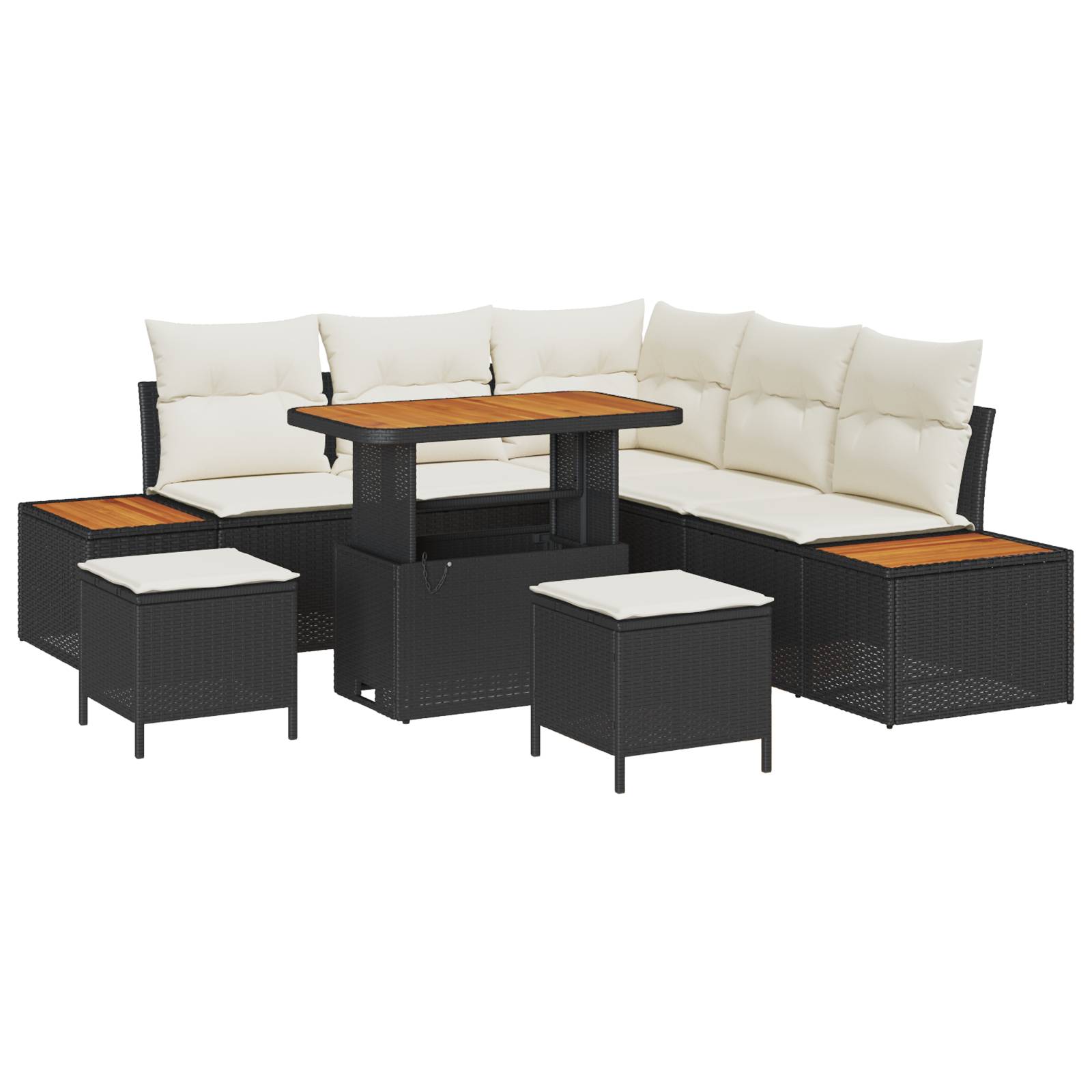 vidaXL 8-teiliges Garten Sofa Set mit Kissen Schwarz Poly Rattan Akazie