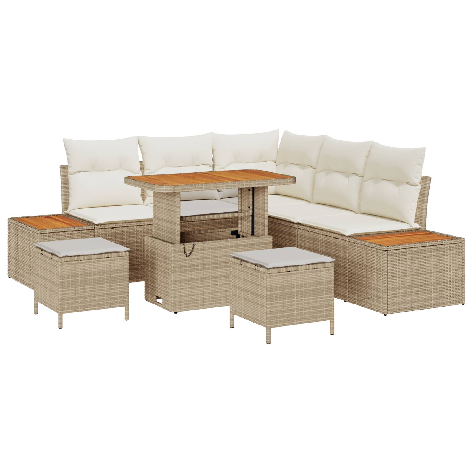 vidaXL 8-teiliges Garten-Sofa-Set mit Kissen Beige Poly-Rattan Akazie