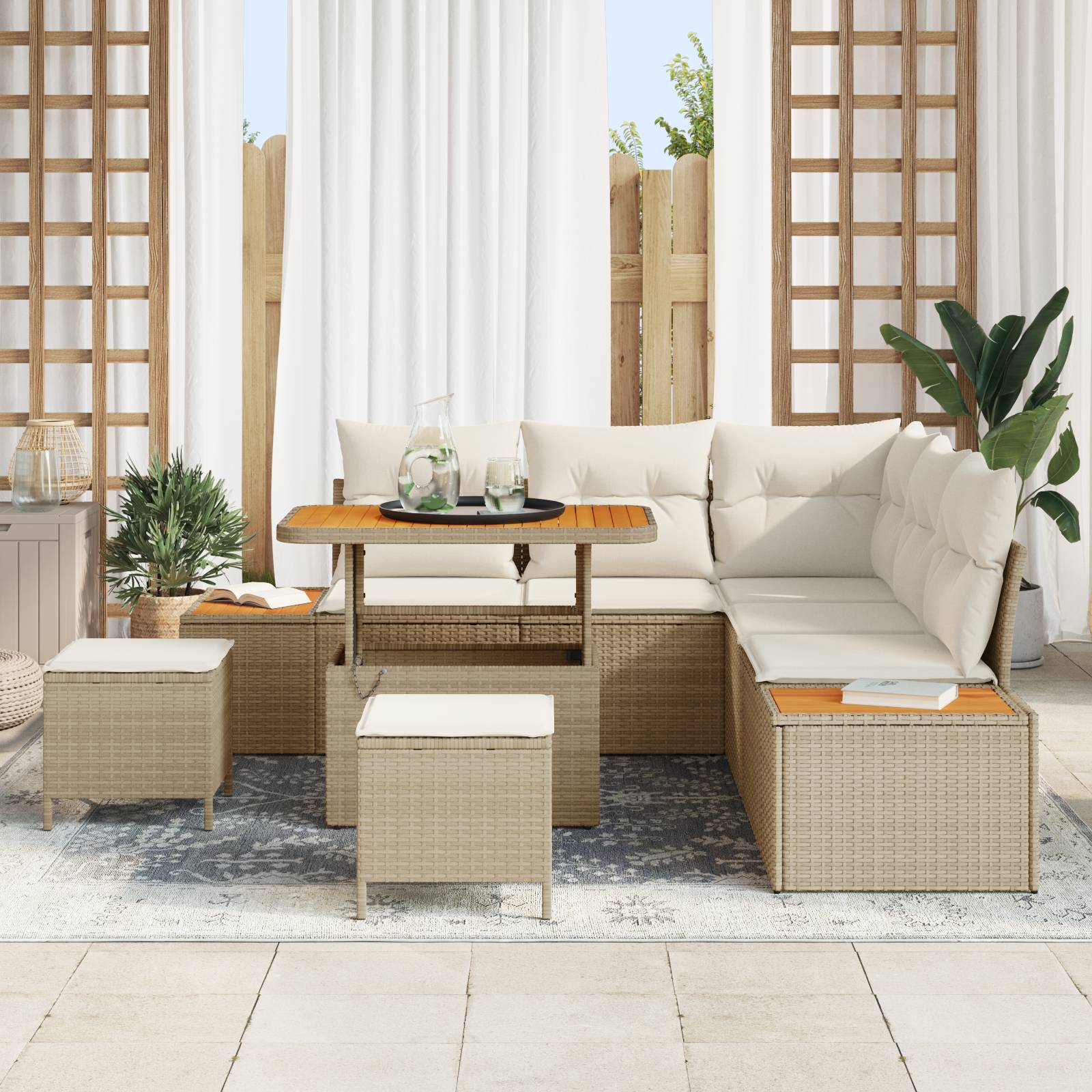 vidaXL 8-teiliges Garten-Sofa-Set mit Kissen Beige Poly-Rattan Akazie