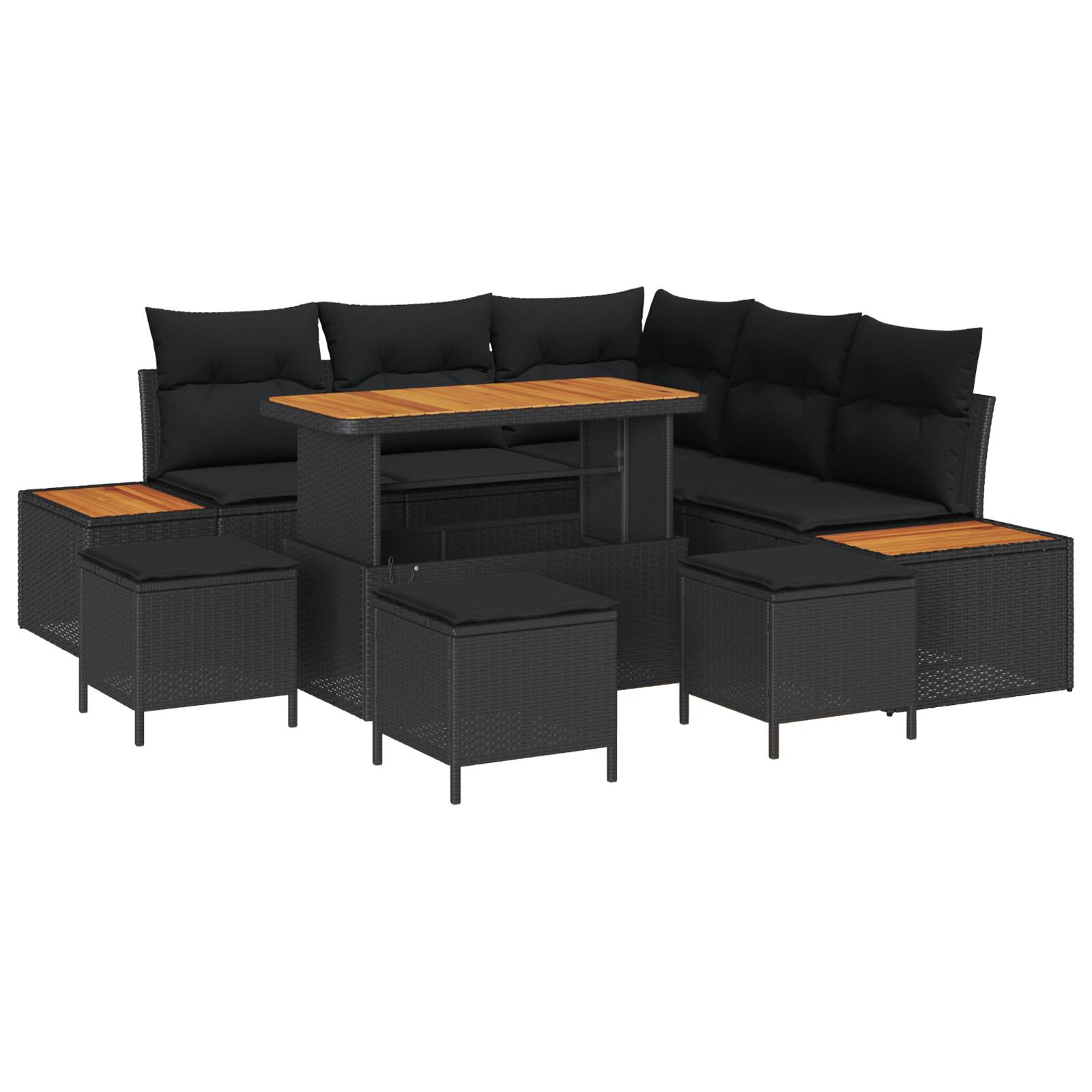 vidaXL 9-teiliges Garten-Sofa-Set mit Kissen Schwarz Poly Rattan Akazie