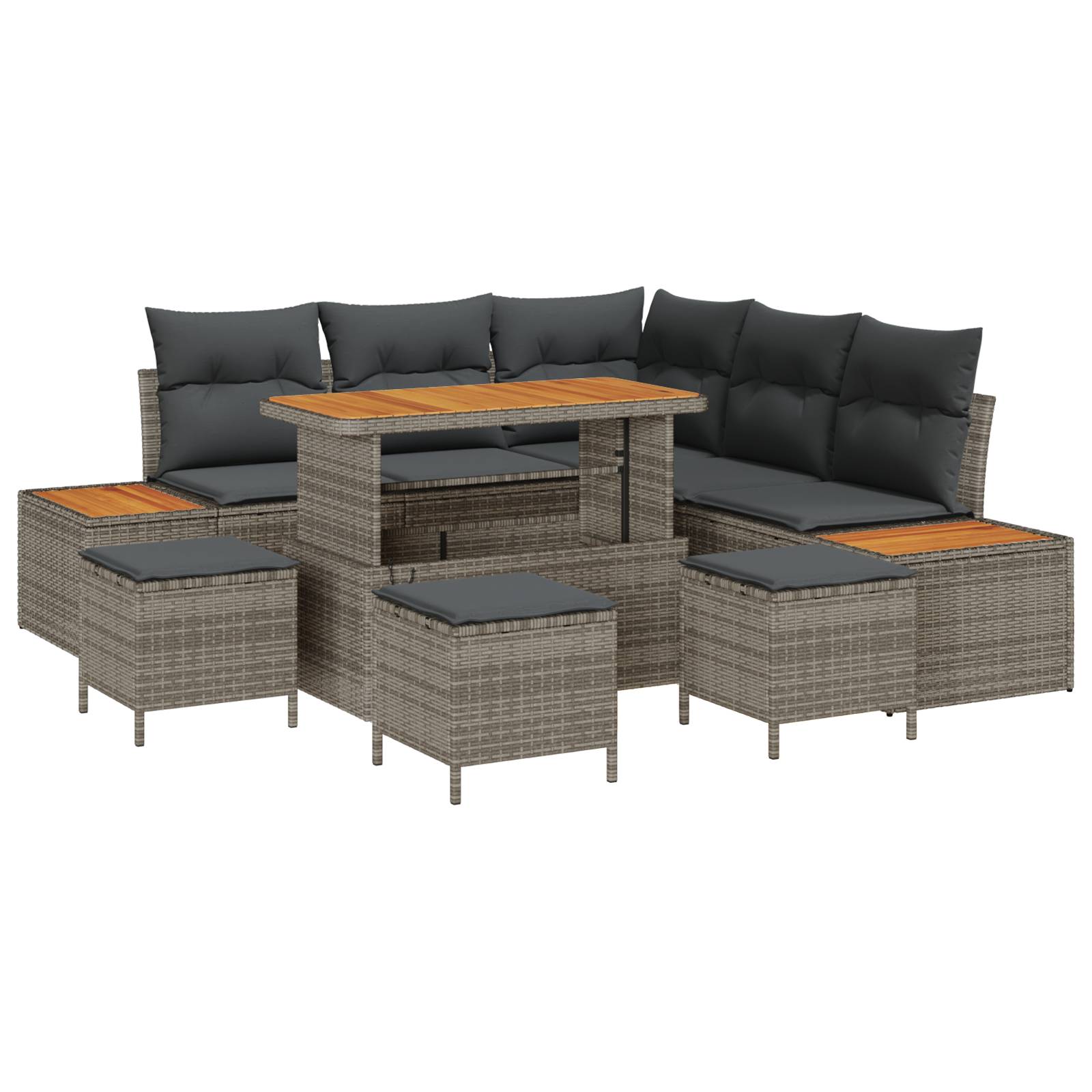 vidaXL 9-teiliges Garten Sofa Set mit Kissen Grau Poly-Rattan Akazie