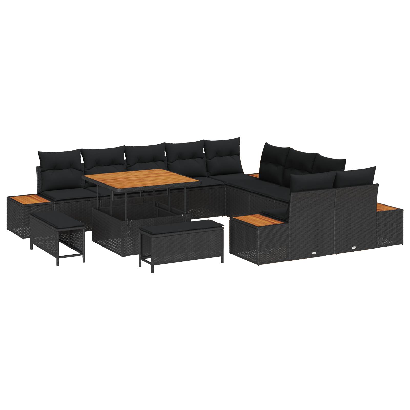 vidaXL 13-teiliges Garten Sofa Set mit Kissen Schwarz Poly Rattan Akazie