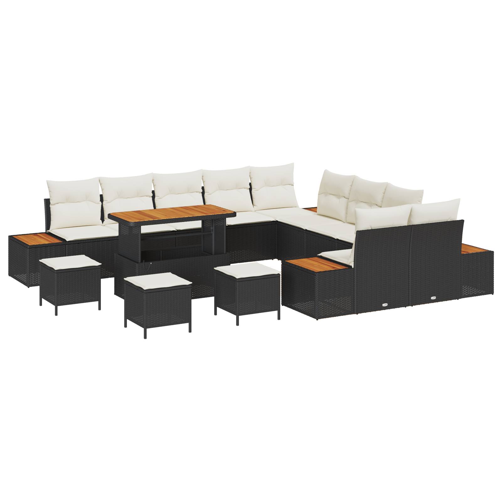 vidaXL 14-teiliges Garten Sofa Set mit Kissen Schwarz Poly Rattan Akazie