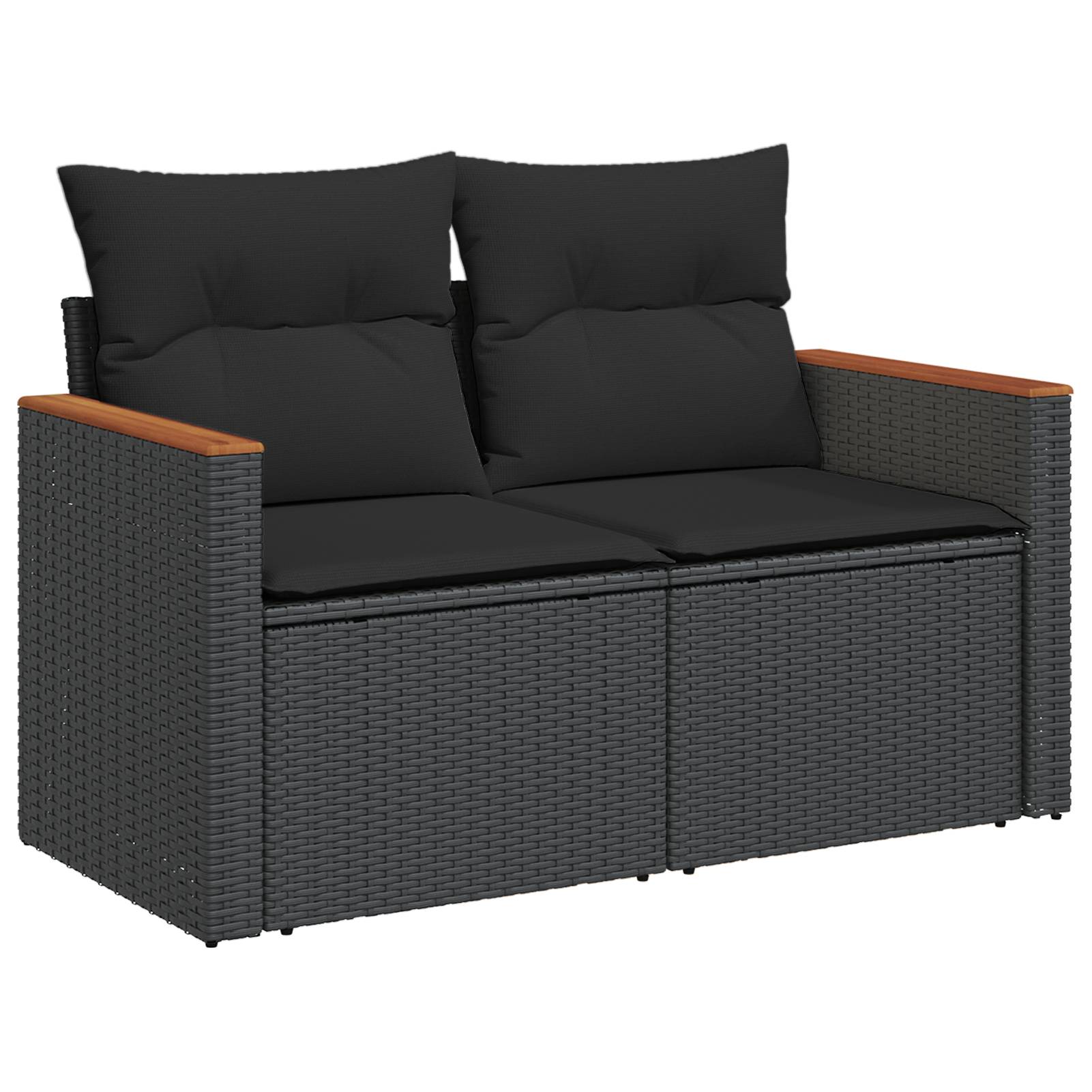 vidaXL 14-teiliges Garten-Sofa-Set mit Kissen Schwarz Poly-Rattan Akazie