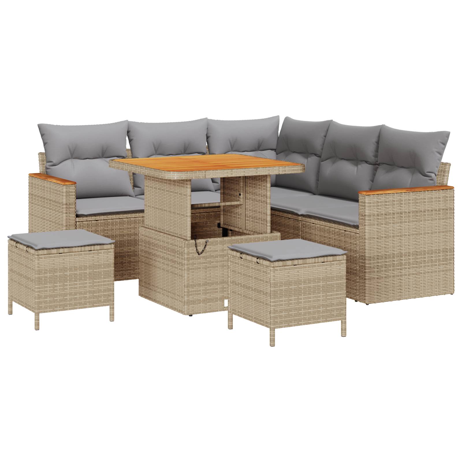 vidaXL 8-tlg. Garten-Sofagarnitur mit Kissen Beige Poly Rattan Akazie
