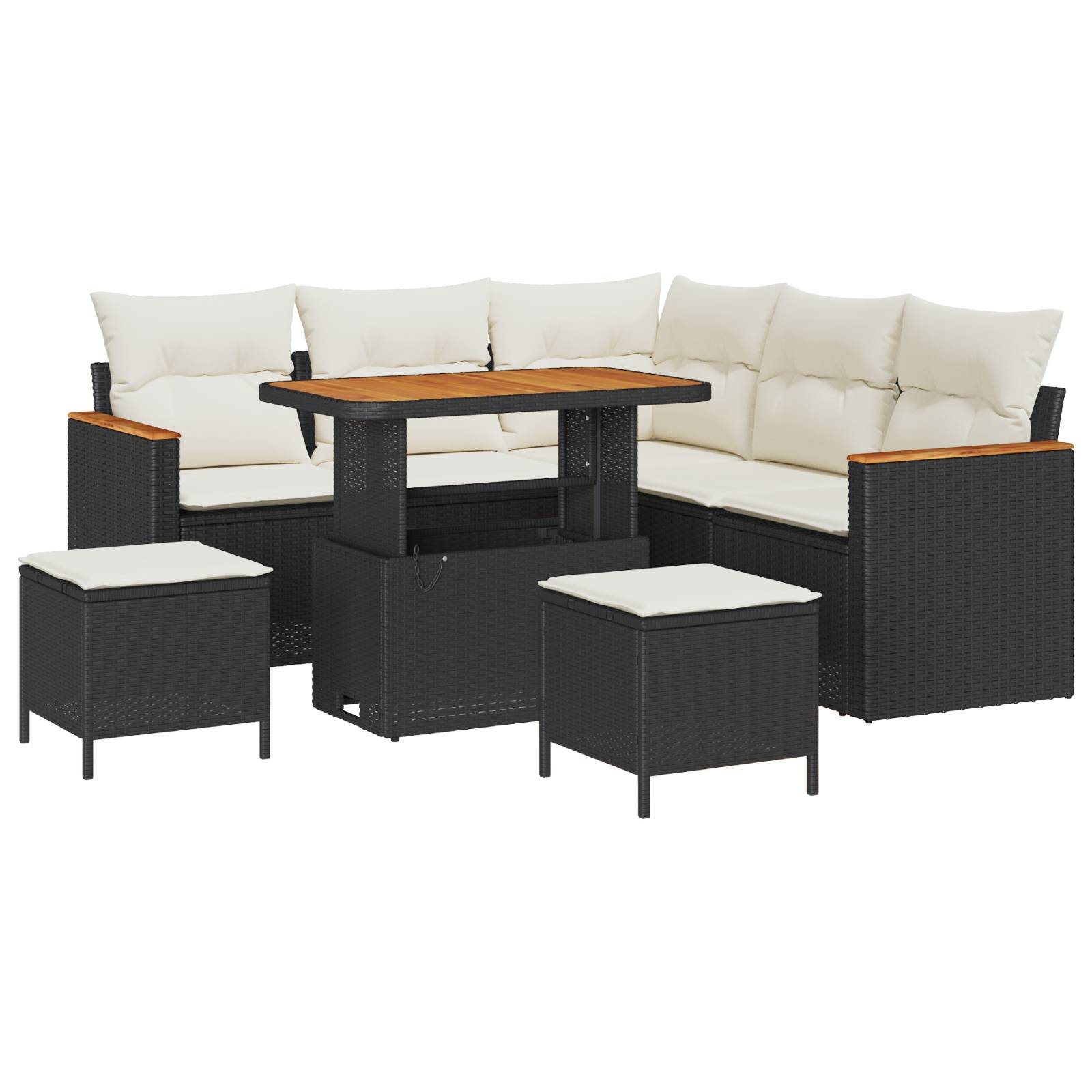 vidaXL 8-tlg. Garten-Sofagarnitur mit Kissen Schwarz Poly Rattan