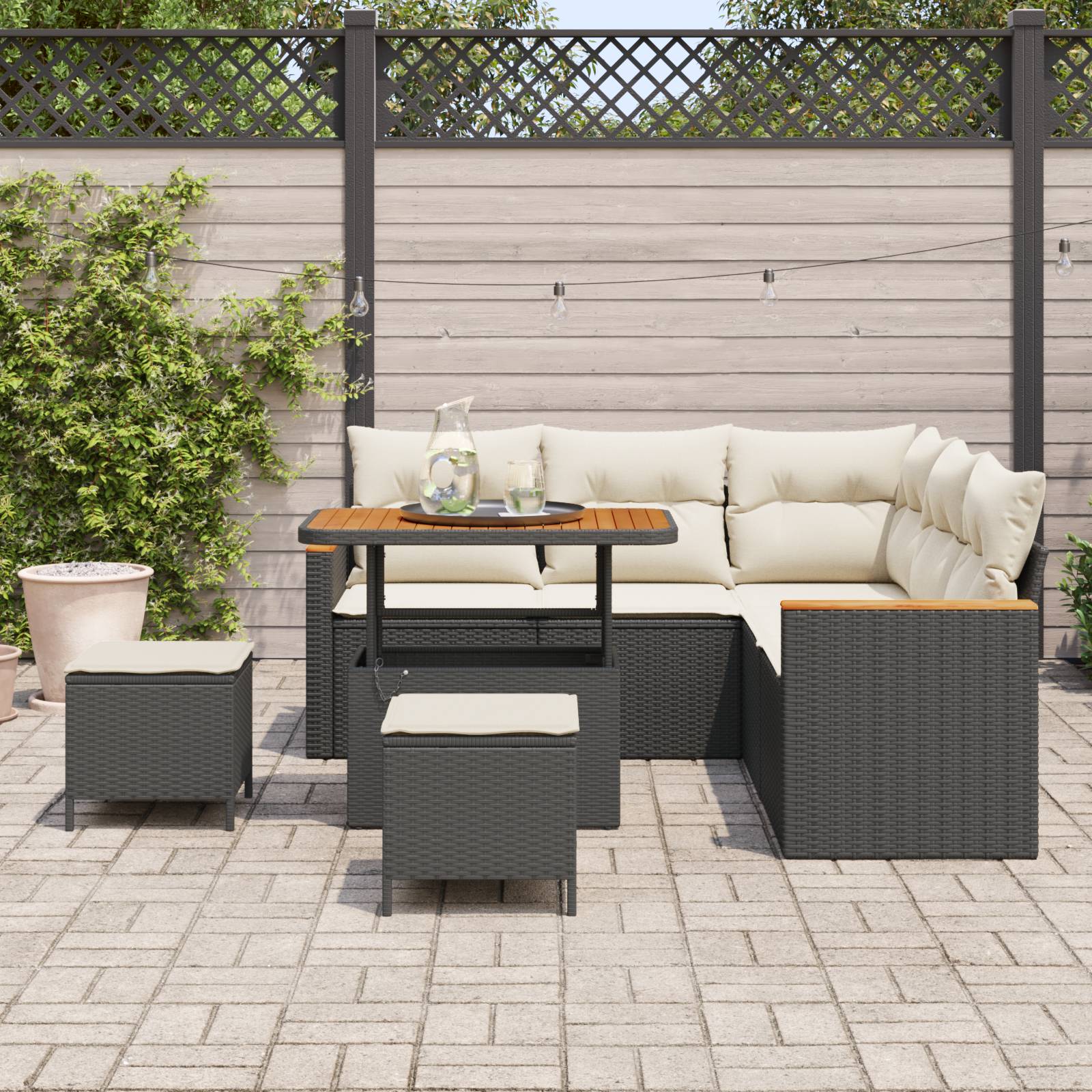 vidaXL 8-tlg. Garten-Sofagarnitur mit Kissen Schwarz Poly Rattan