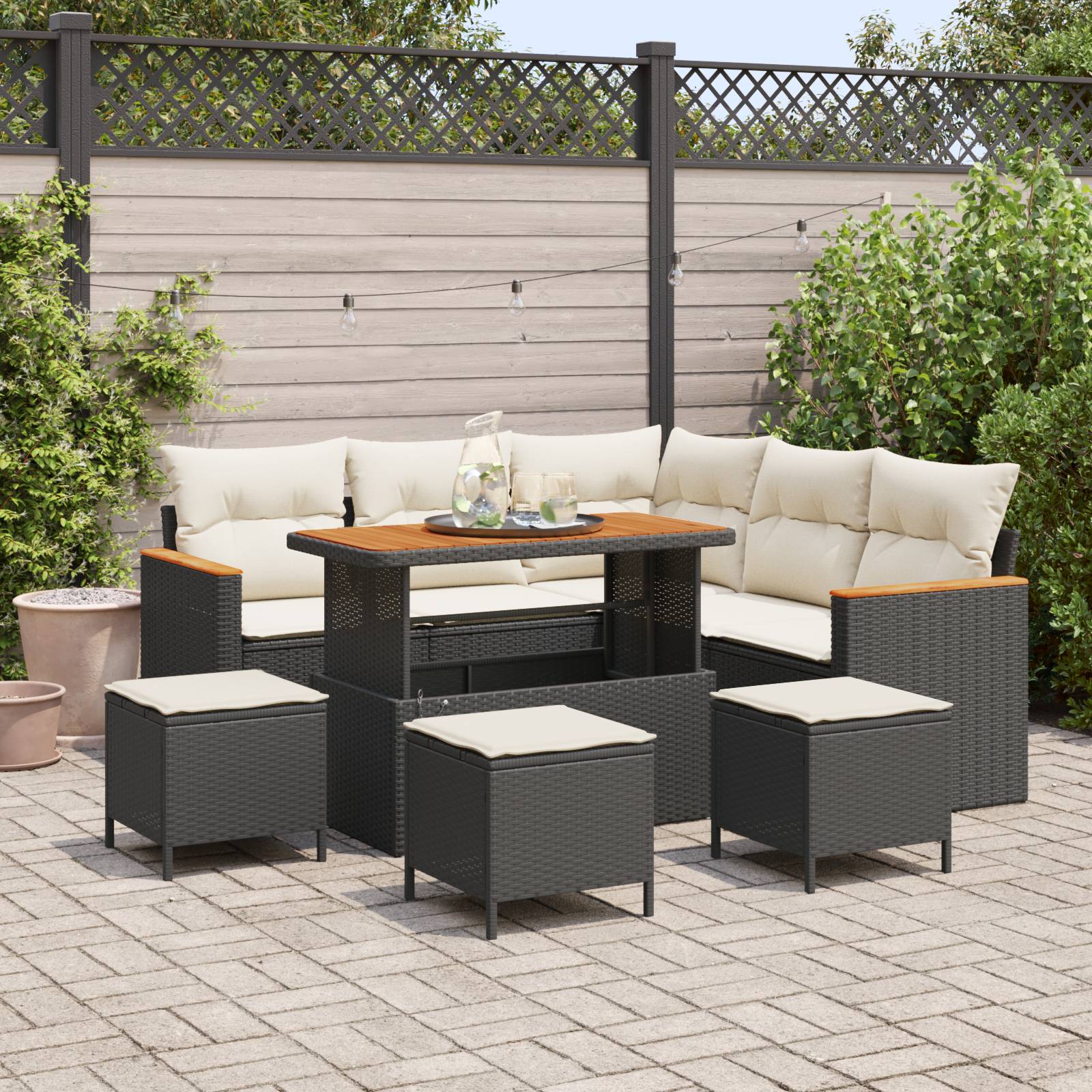 vidaXL 9-tlg. Garten-Sofagarnitur mit Kissen Schwarz Poly Rattan