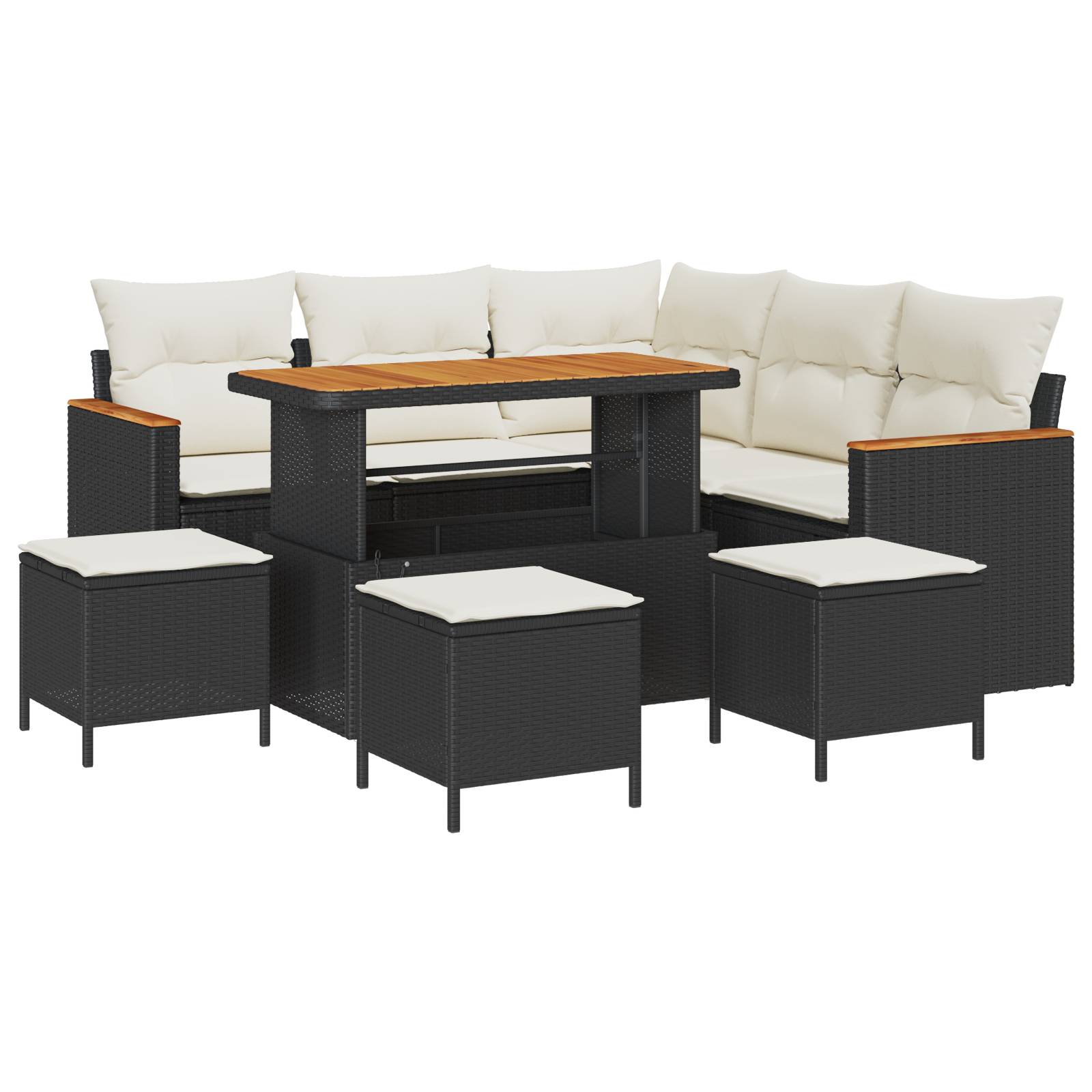vidaXL 9-tlg. Garten-Sofagarnitur mit Kissen Schwarz Poly Rattan