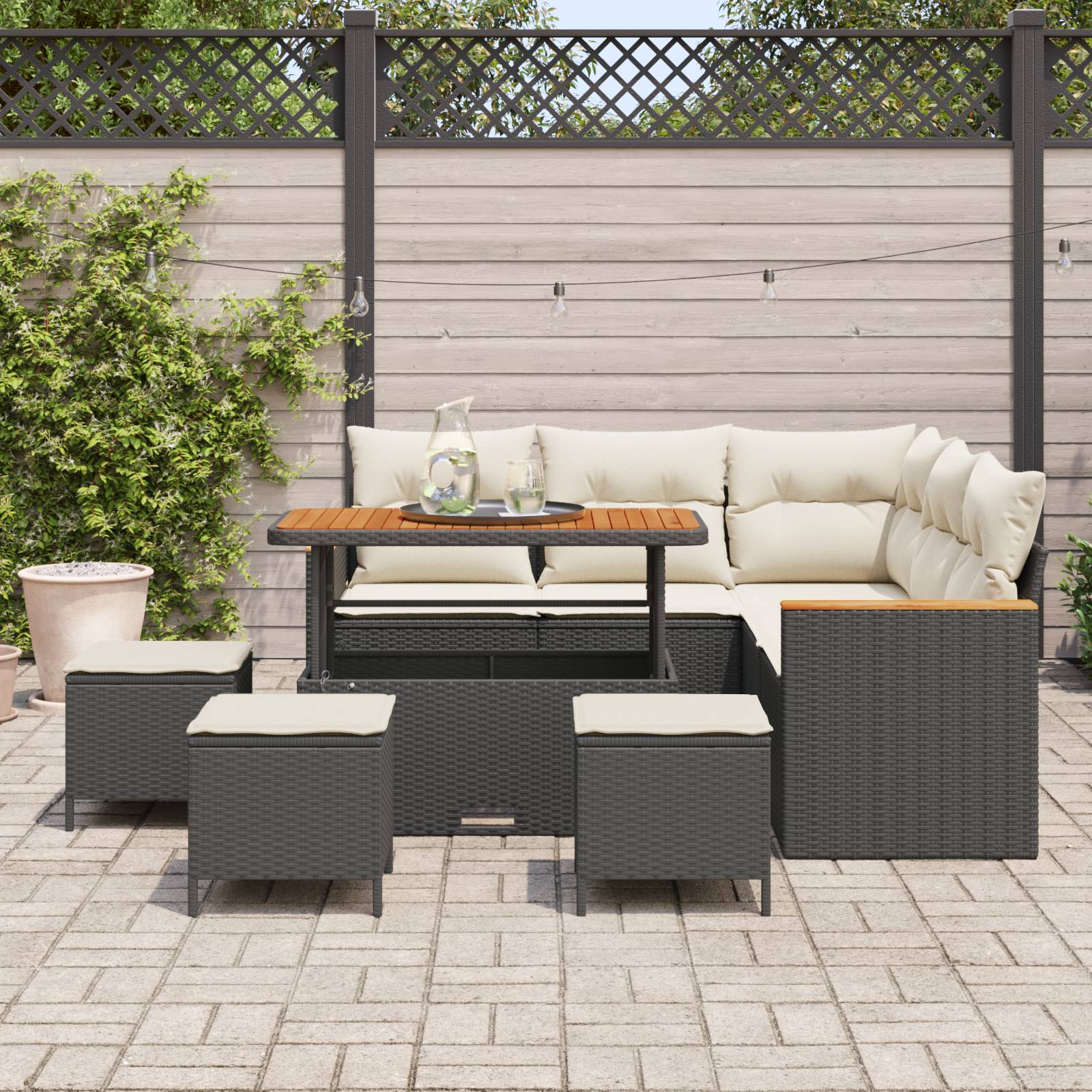 vidaXL 9-tlg. Garten-Sofagarnitur mit Kissen Schwarz Poly Rattan