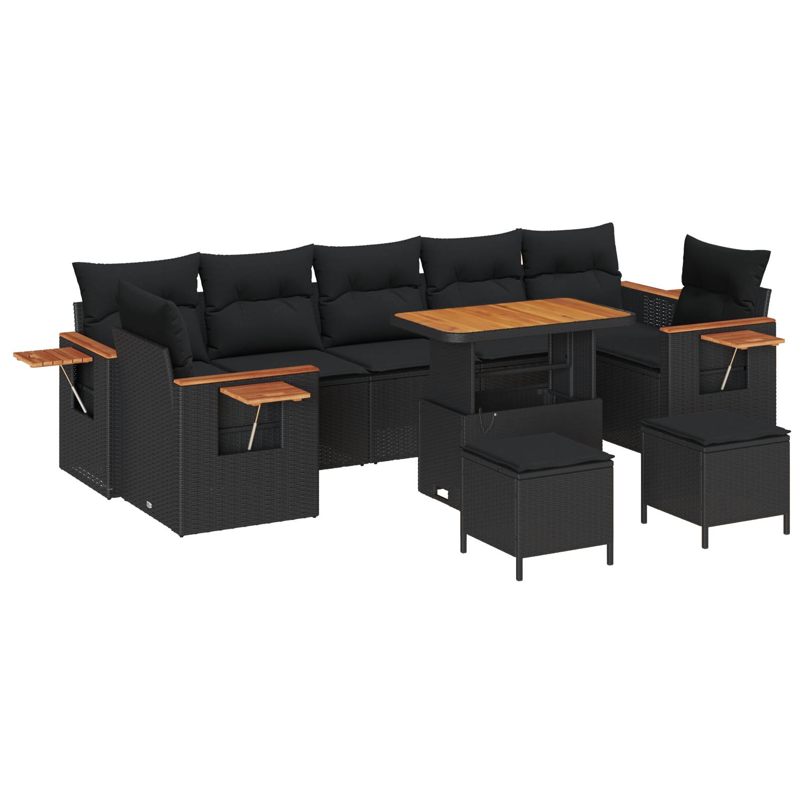 vidaXL 10-teiliges Garten Sofa Set mit Kissen Schwarz Poly Rattan Akazie
