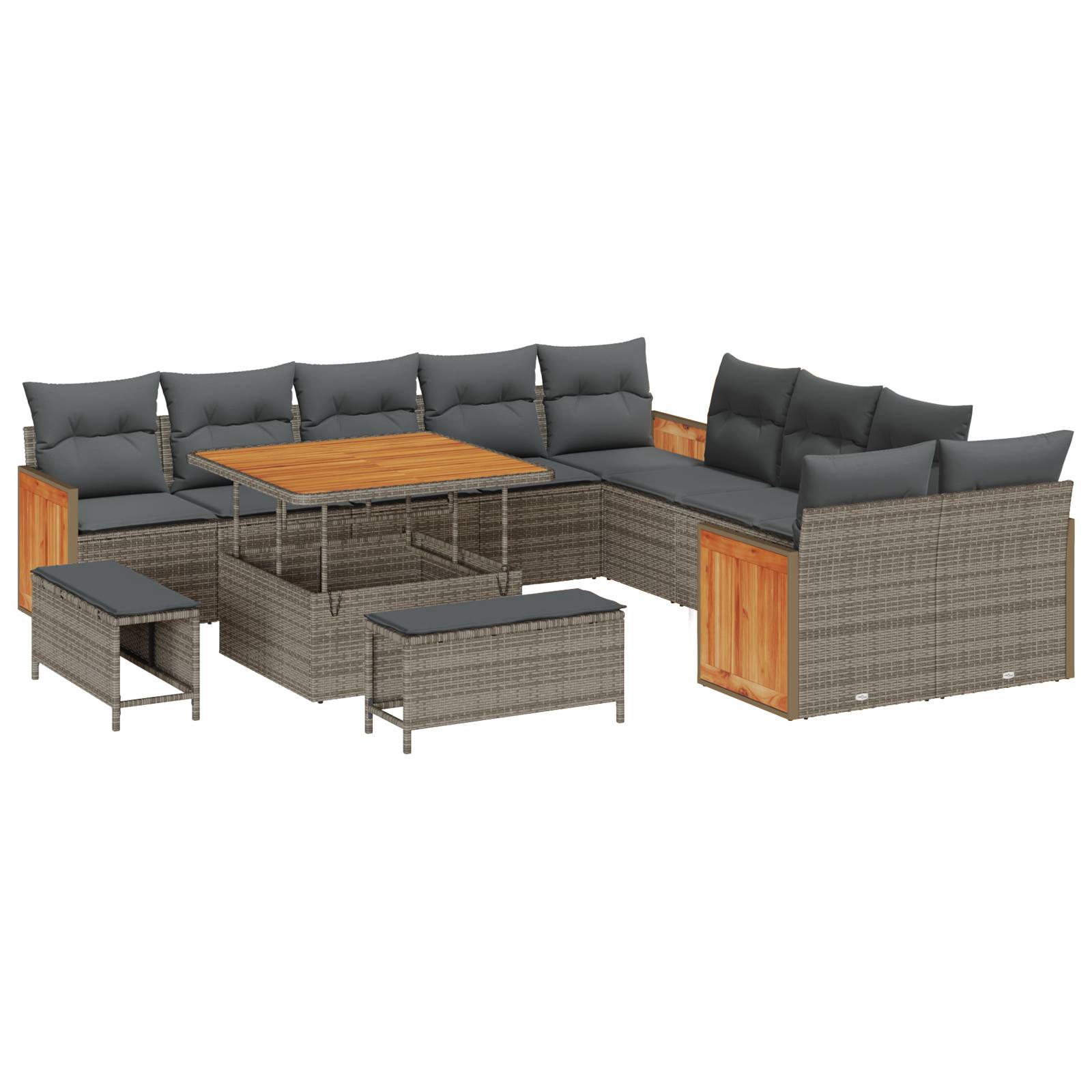 vidaXL 13-teiliges Garten-Sofa-Set mit Kissen Grau Poly-Rattan Akazie
