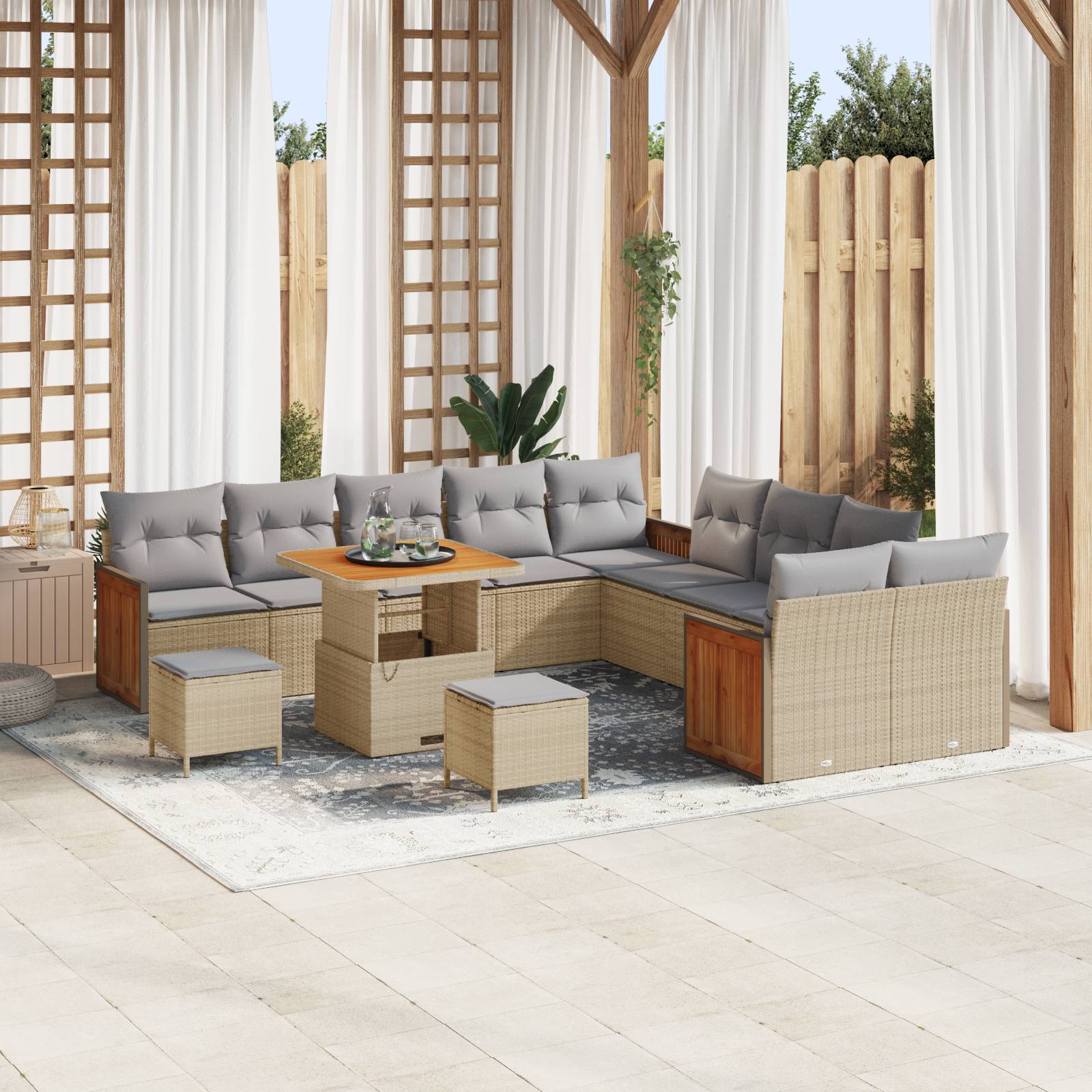 vidaXL 13-teiliges Garten Sofa Set mit Kissen Beige Poly Rattan Akazie