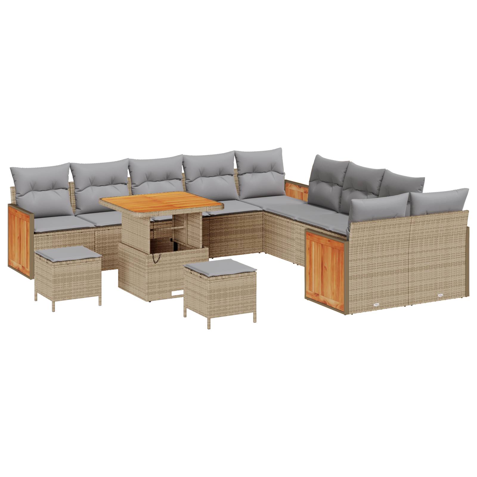 vidaXL 13-teiliges Garten Sofa Set mit Kissen Beige Poly Rattan Akazie