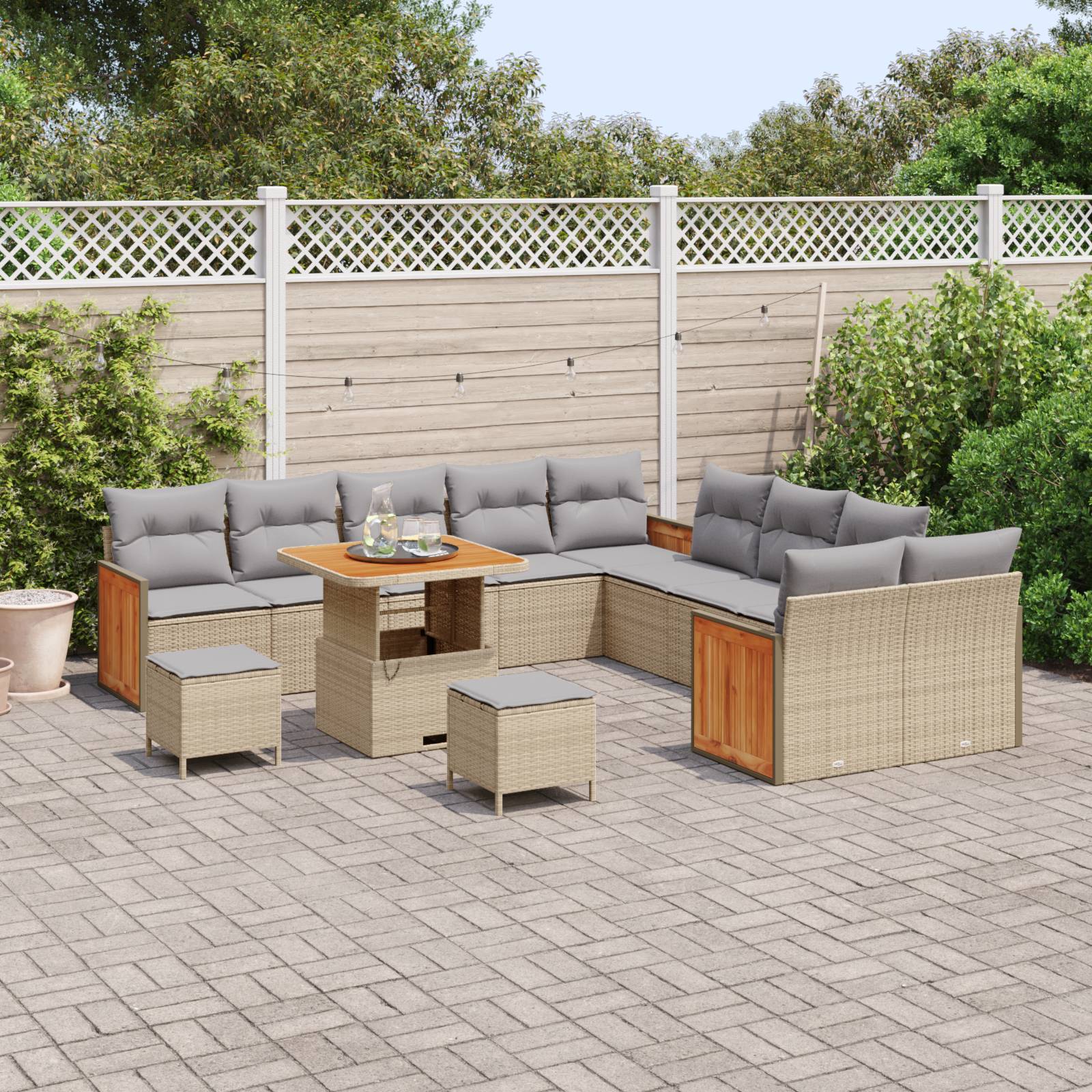 vidaXL 13-teiliges Garten Sofa Set mit Kissen Beige Poly Rattan Akazie