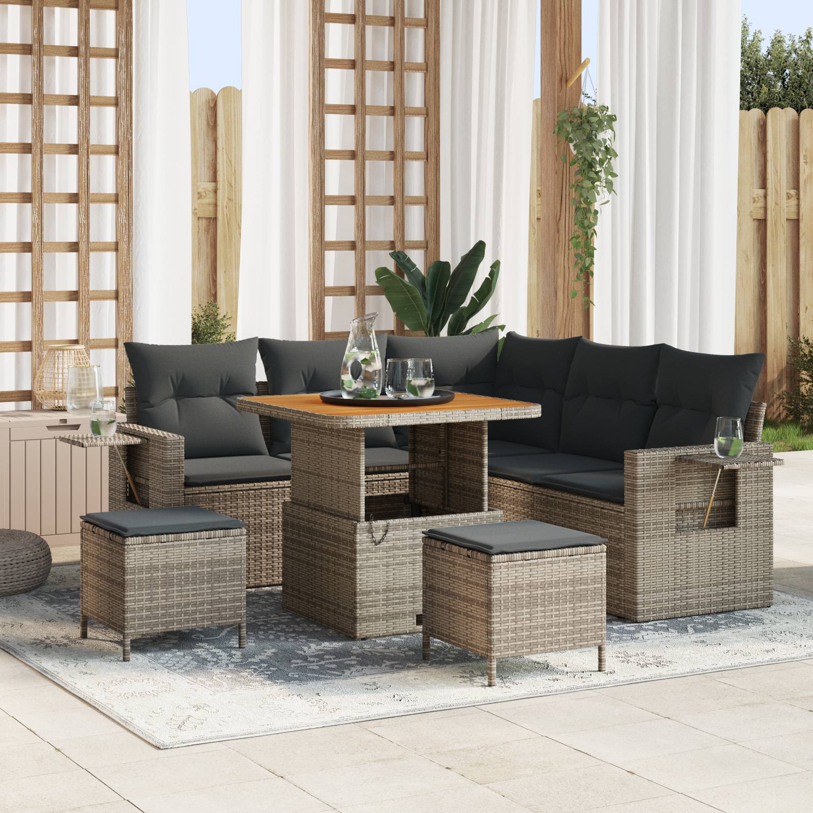 vidaXL 8-teiliges Garten Sofa Set mit Kissen Grau Poly Rattan Akazie