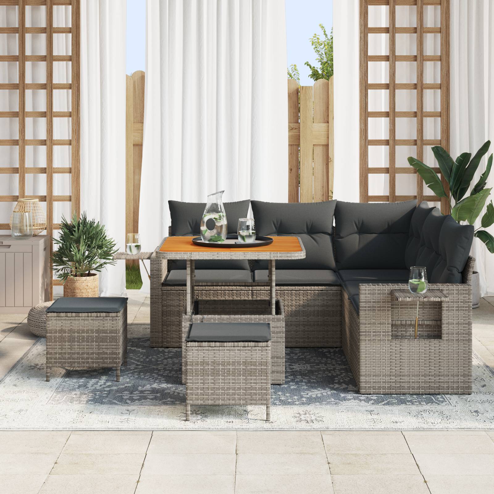 vidaXL 8-teiliges Garten Sofa Set mit Kissen Grau Poly Rattan Akazie