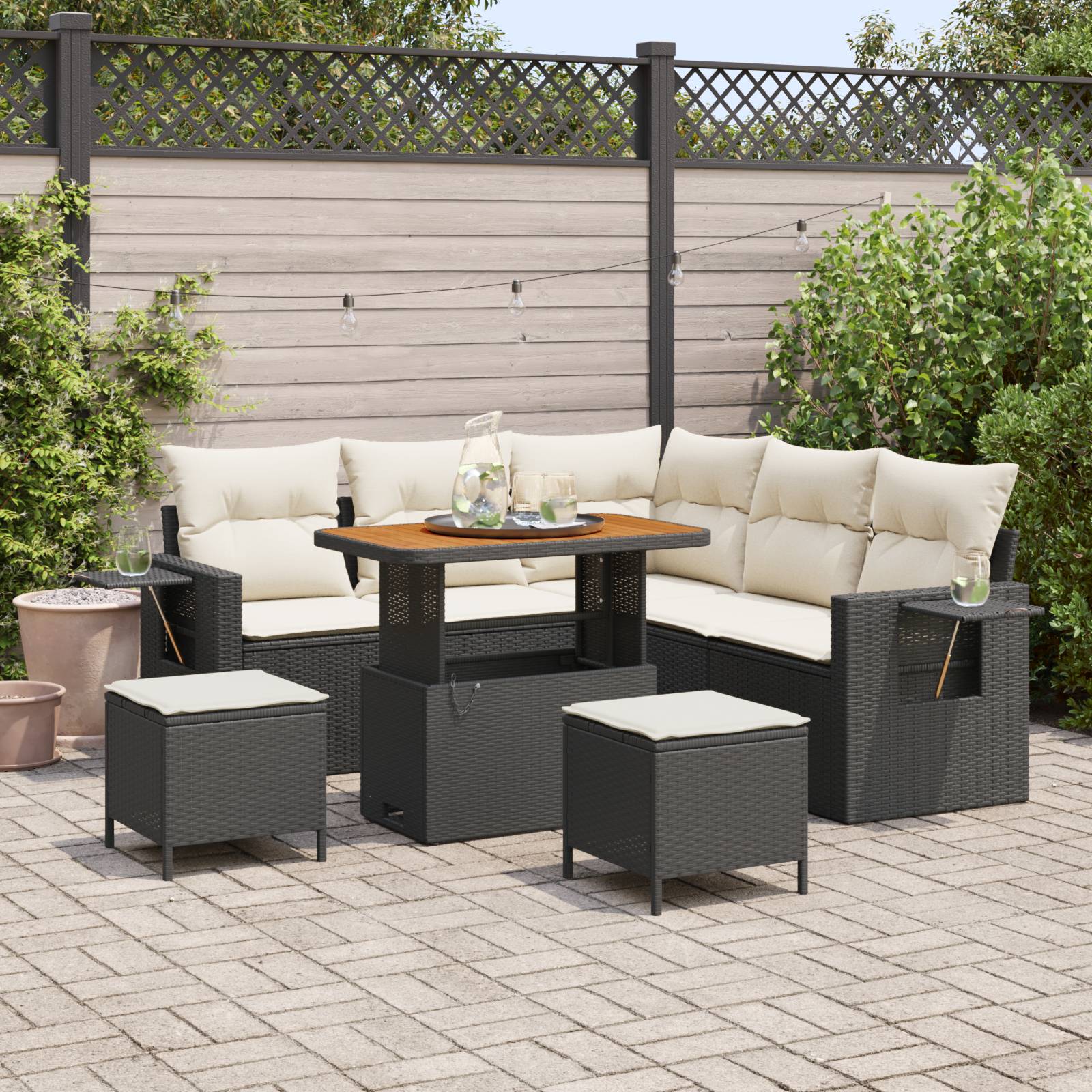 vidaXL 8-teiliges Garten Sofa Set mit Kissen Schwarz Poly Rattan Akazie