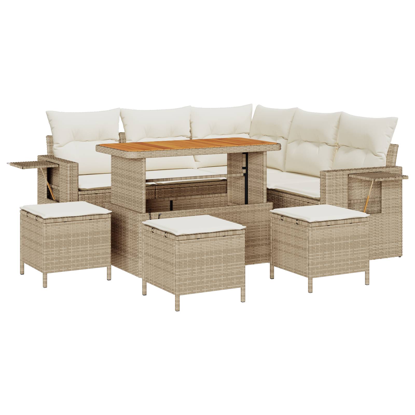 vidaXL 9-tlg. Garten-Sofagarnitur mit Kissen Beige Poly Rattan Akazie