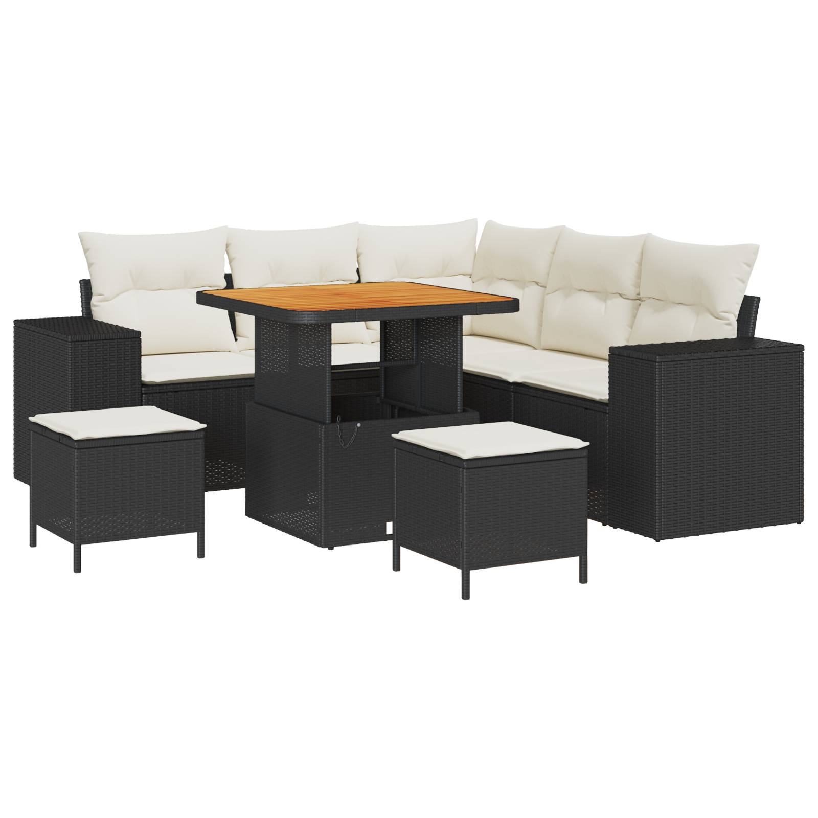 vidaXL 8-teiliges Garten Sofa Set mit Kissen Schwarz Poly Rattan Akazie