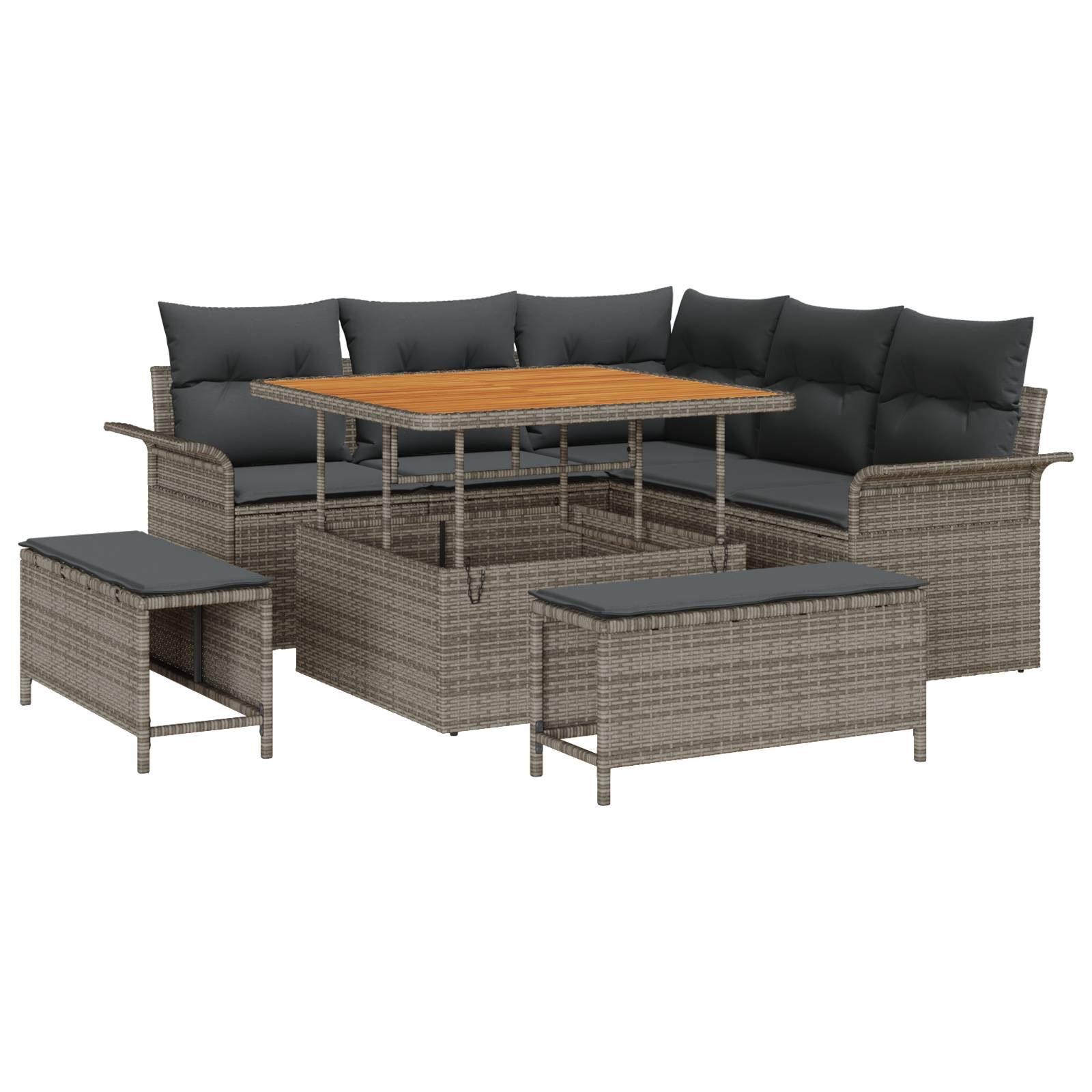 vidaXL 8-teiliges Garten Sofa Set mit Kissen Grau Poly Rattan Akazie