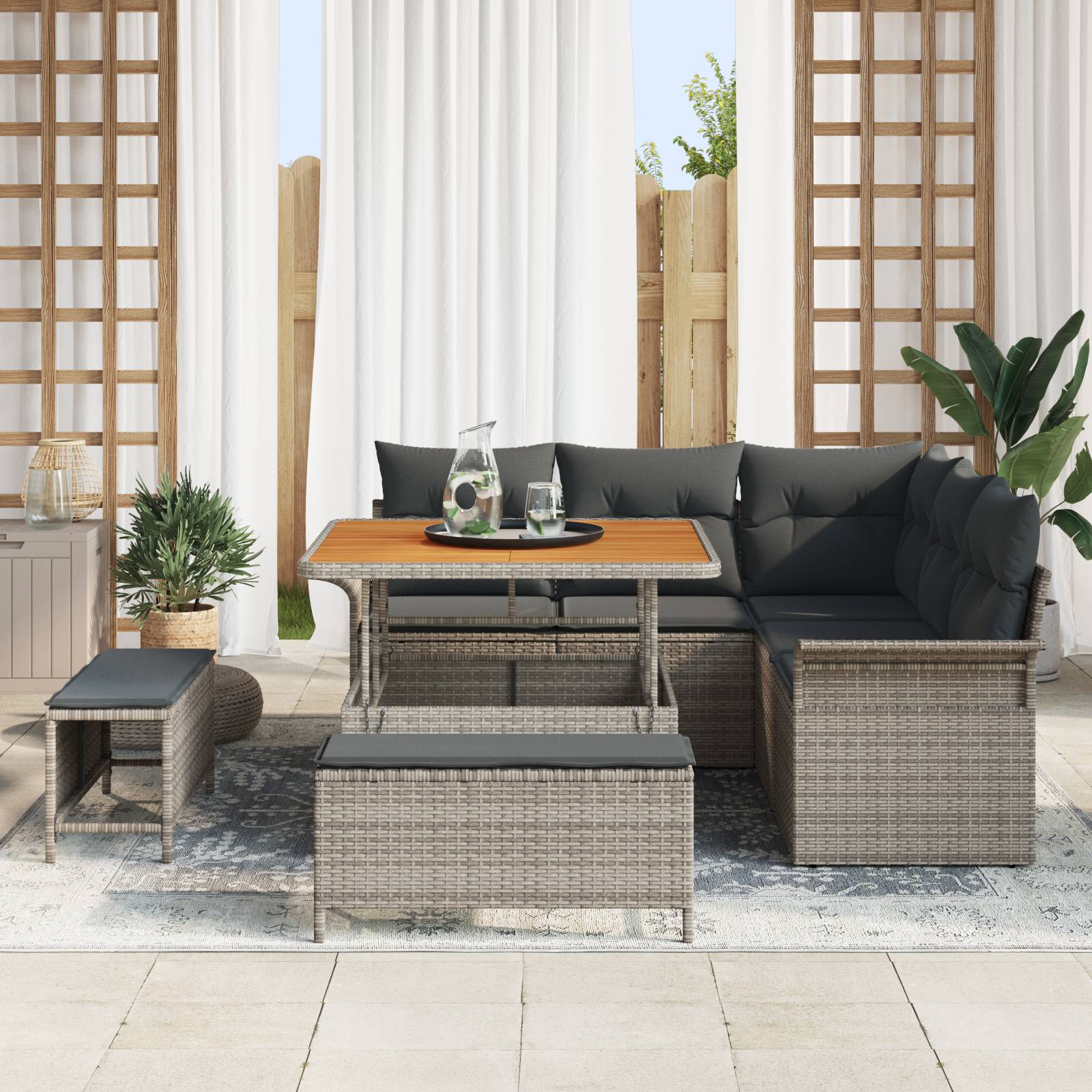 vidaXL 8-teiliges Garten Sofa Set mit Kissen Grau Poly Rattan Akazie