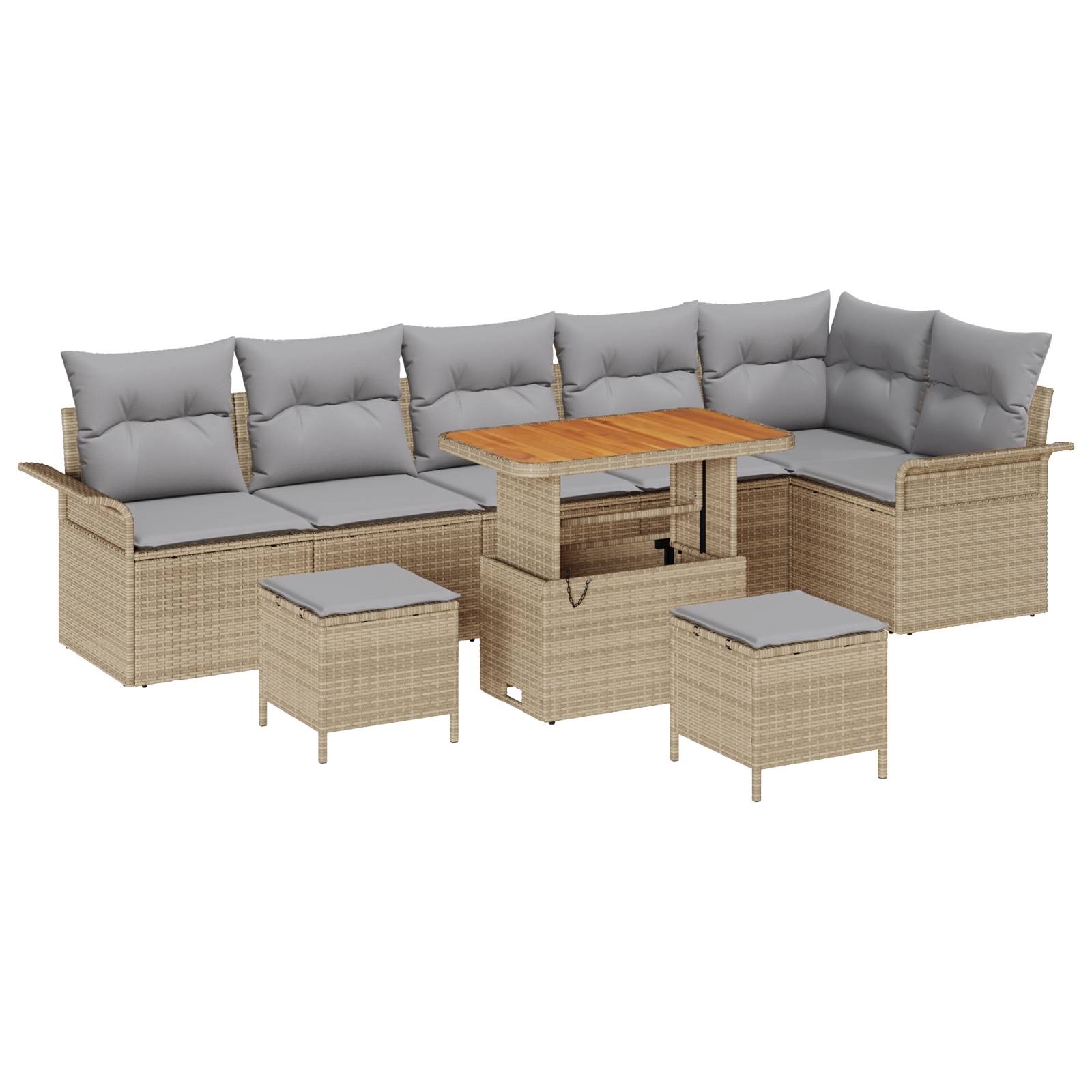 vidaXL 9-teiliges Garten-Sofa-Set mit Kissen Beige Poly Rattan Akazie