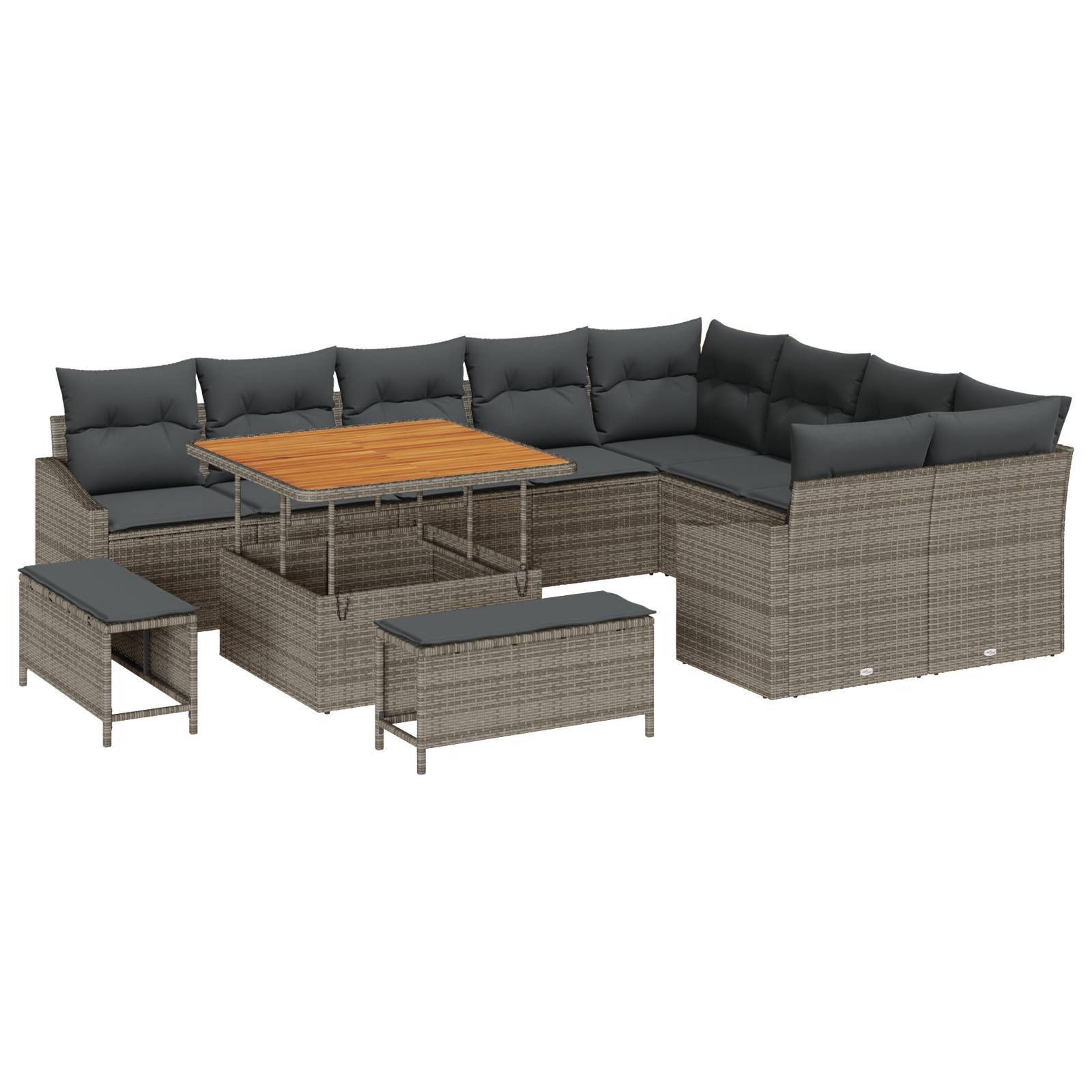 vidaXL 12-teiliges Garten Sofa Set mit Kissen Grau Poly Rattan Akazie