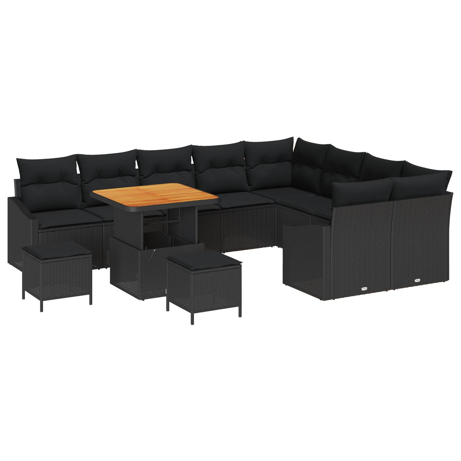 vidaXL 12-teilige Gartensofa Set mit Kissen Schwarz Poly-Rattan
