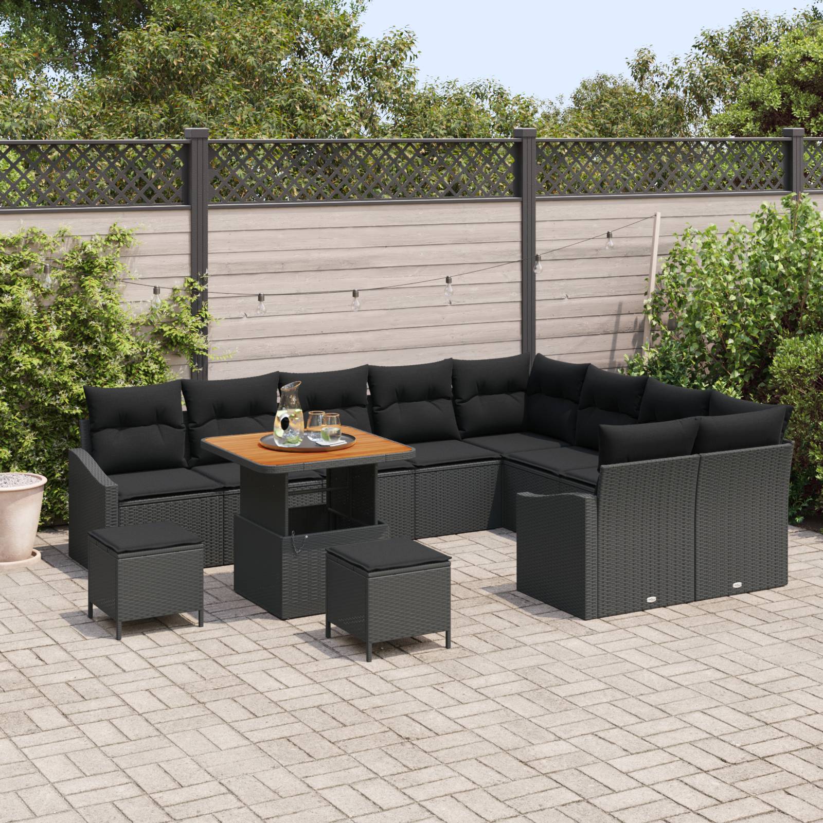 vidaXL 12-teilige Gartensofa Set mit Kissen Schwarz Poly-Rattan