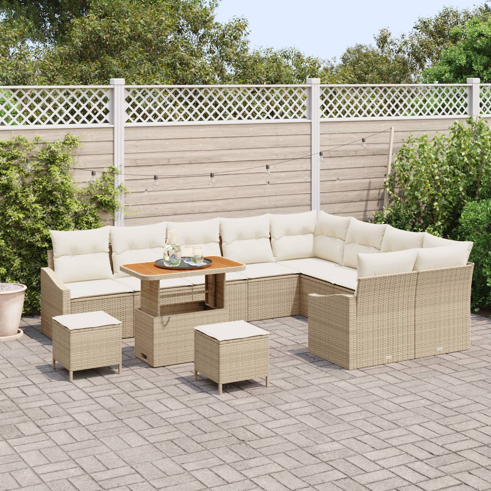 vidaXL 12-teiliges Garten Sofa Set mit Kissen Beiger Poly Rattan Akazie