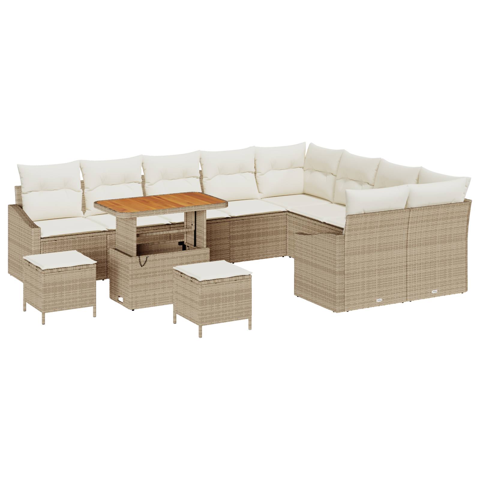 vidaXL 12-teiliges Garten Sofa Set mit Kissen Beiger Poly Rattan Akazie