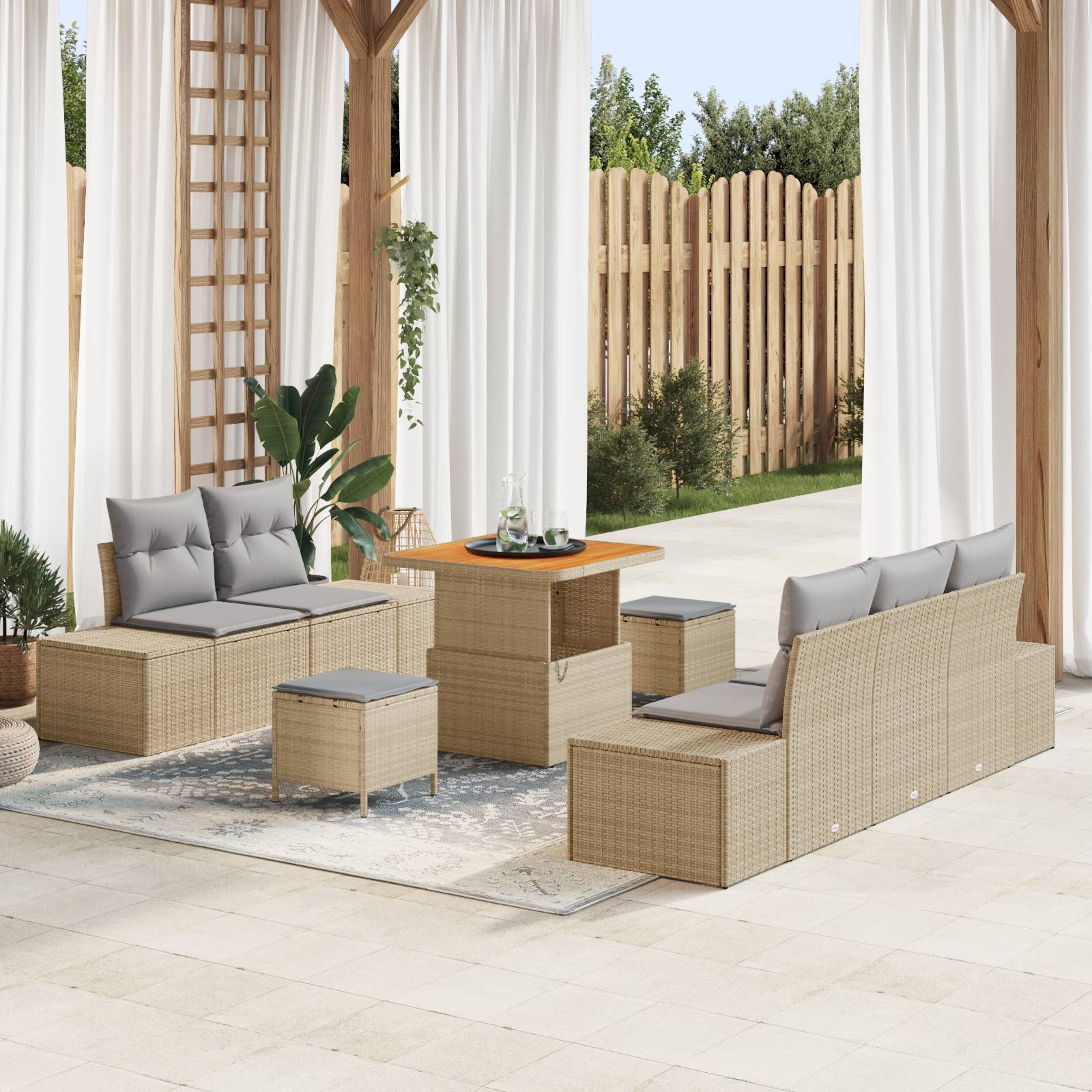 vidaXL 8-teilige Garten Sofa Set mit Kissen Beige Poly Rattan Akazie