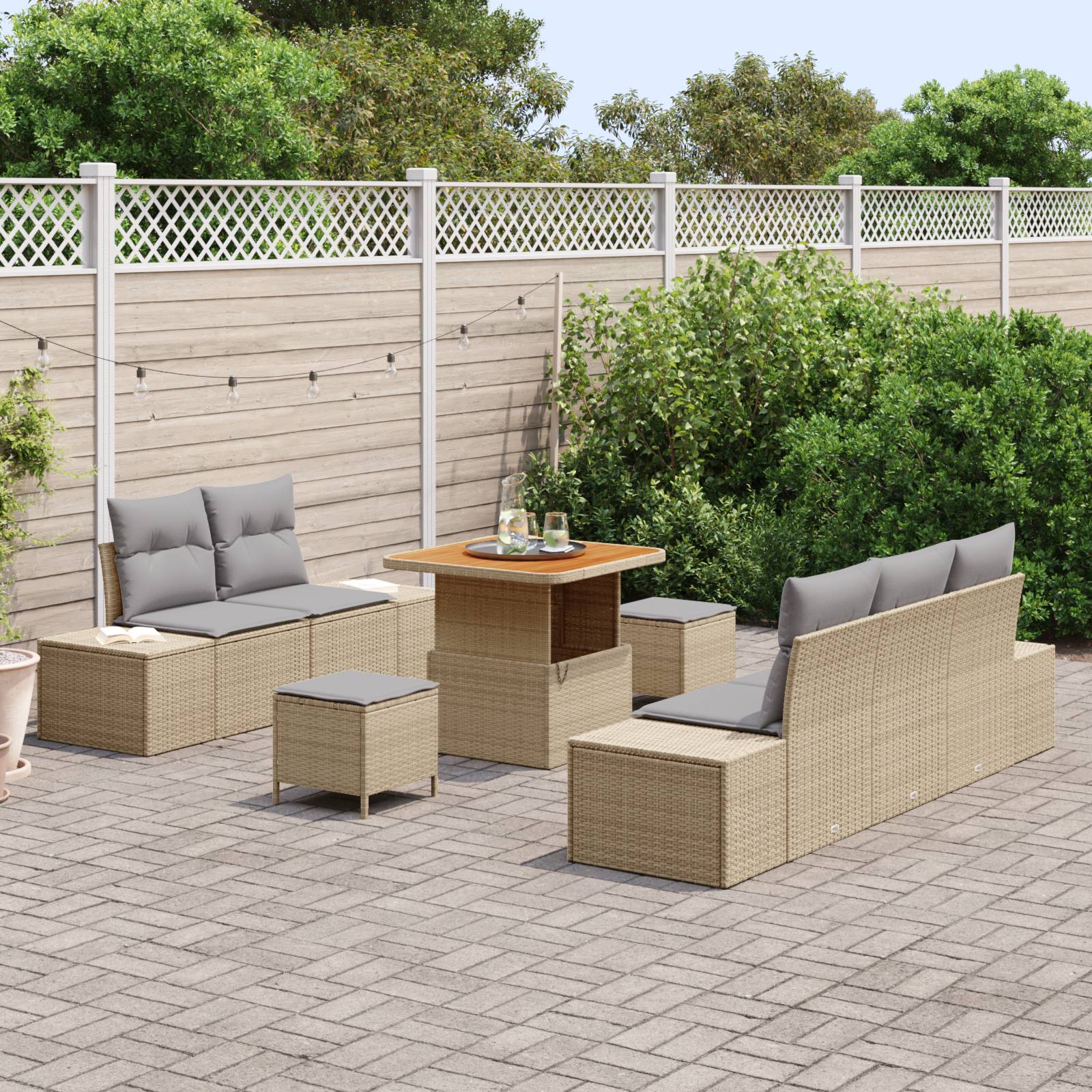 vidaXL 8-teilige Garten Sofa Set mit Kissen Beige Poly Rattan Akazie